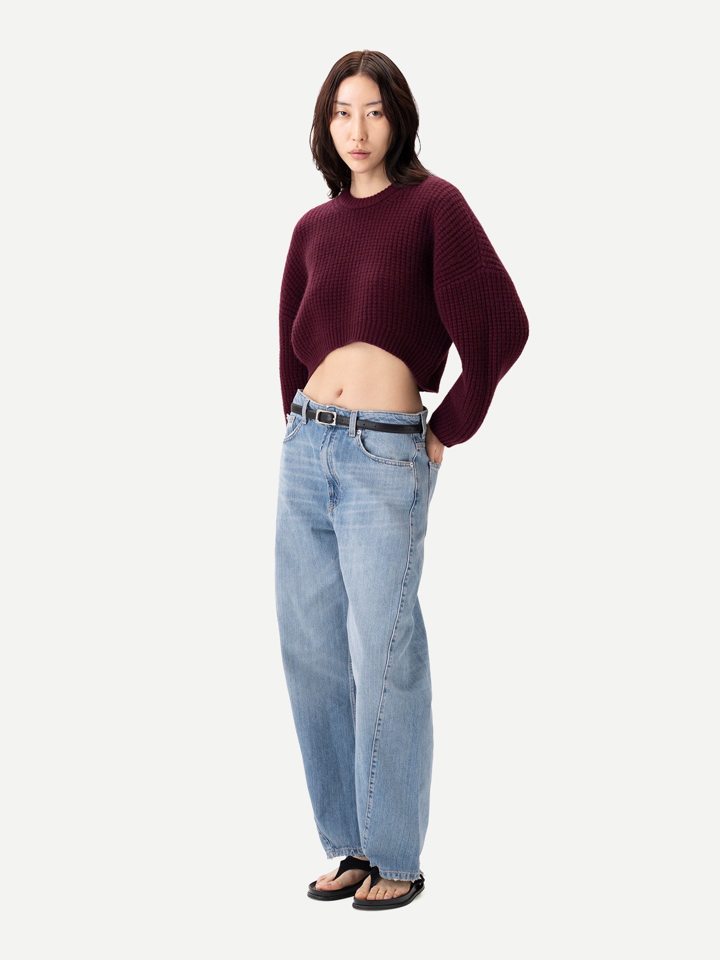 Oval-Sleeve Cropped Cashmere Sweater
