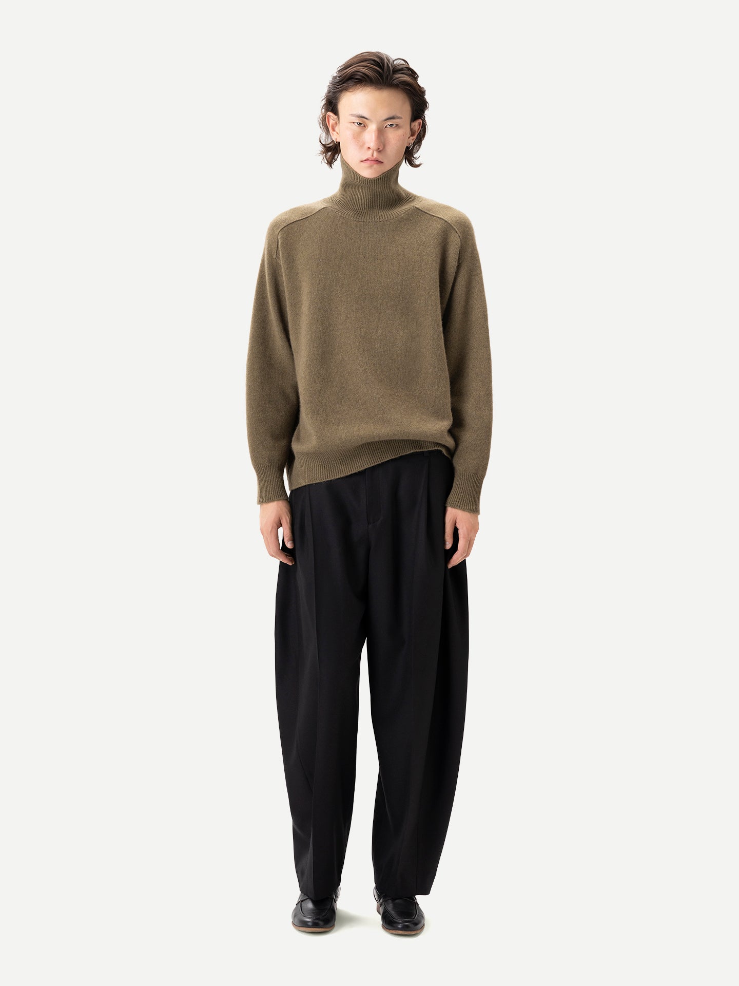 Barrel-Leg Cashmere Pants