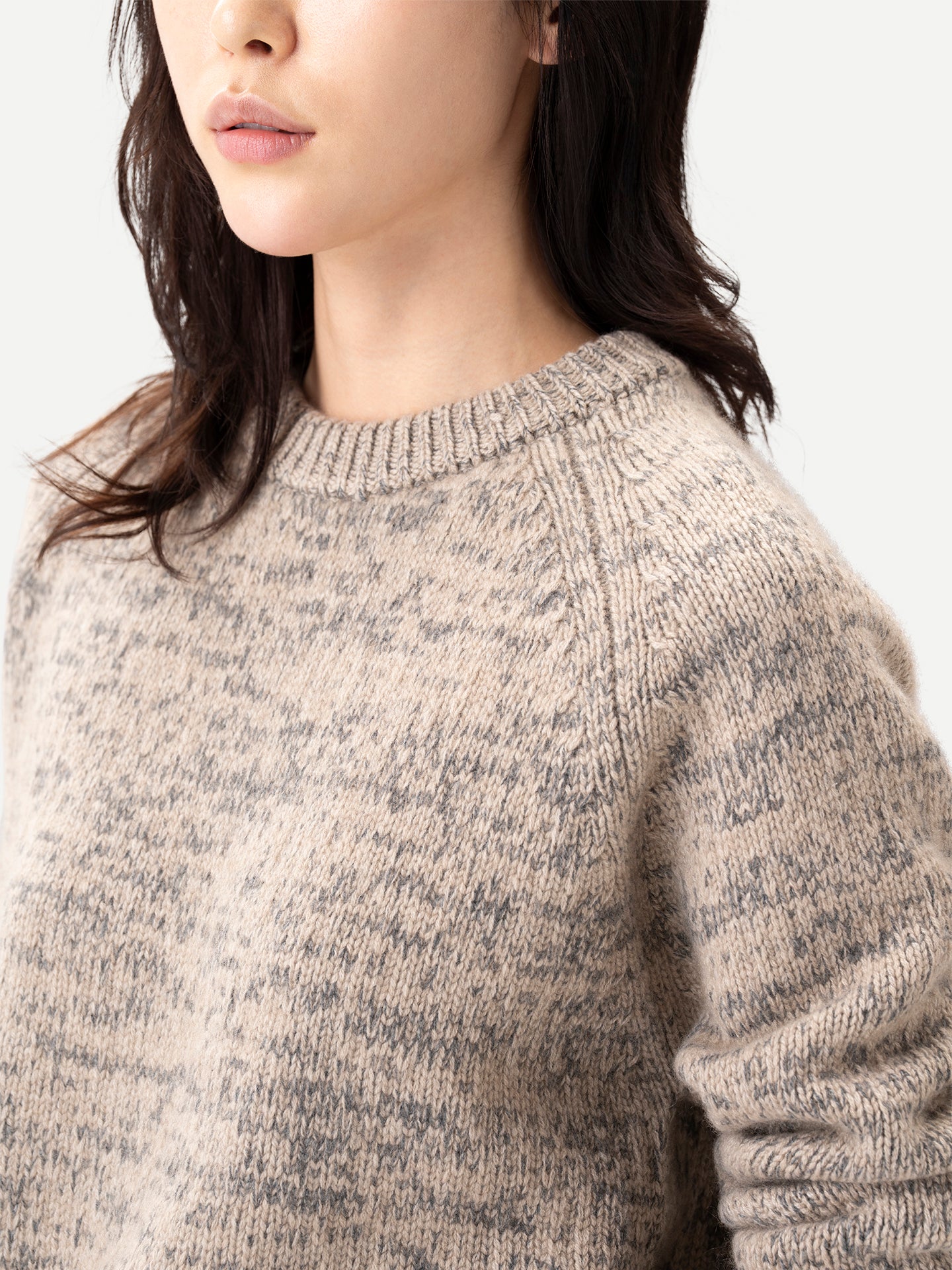 Unisex Mouline Cashmere Sweater Oxford Tan - Gobi Cashmere