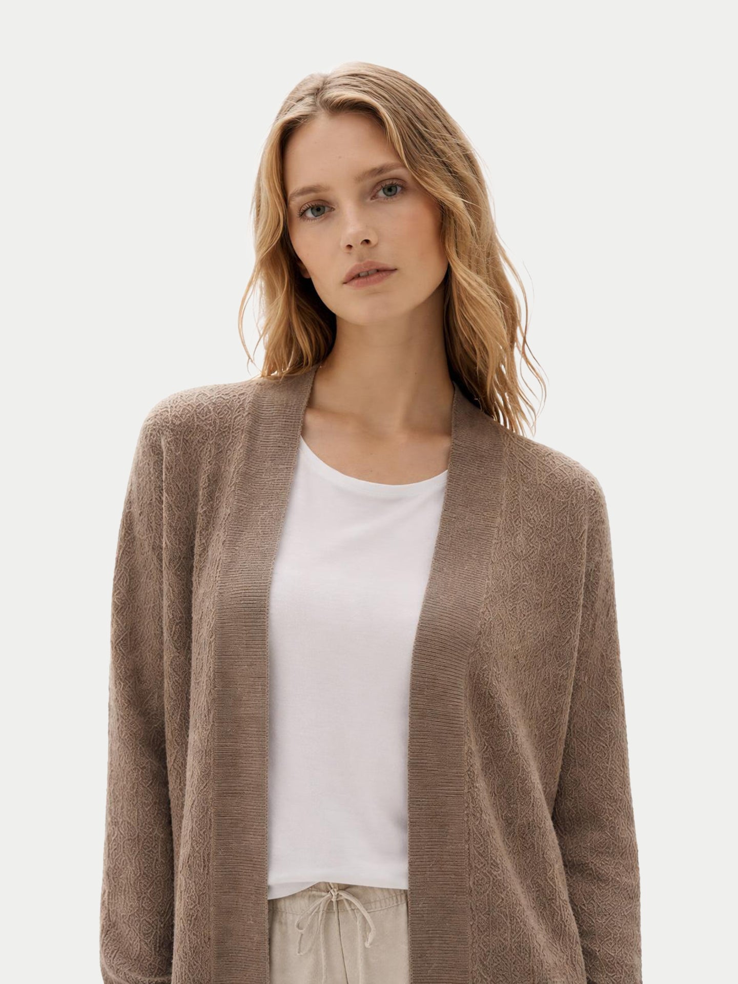 Organic Colour Ajour Knit Open-Front Cashmere Cardigan