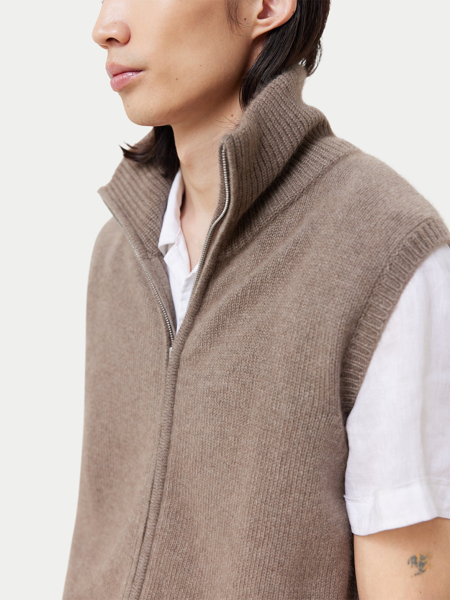 Men's Organic Cashmere Full-Zipper Vest Taupe - Gobi Cashmere