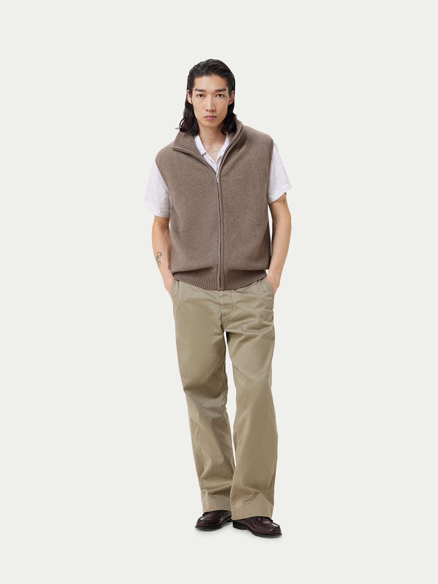 Men's Organic Cashmere Full-Zipper Vest Taupe - Gobi Cashmere