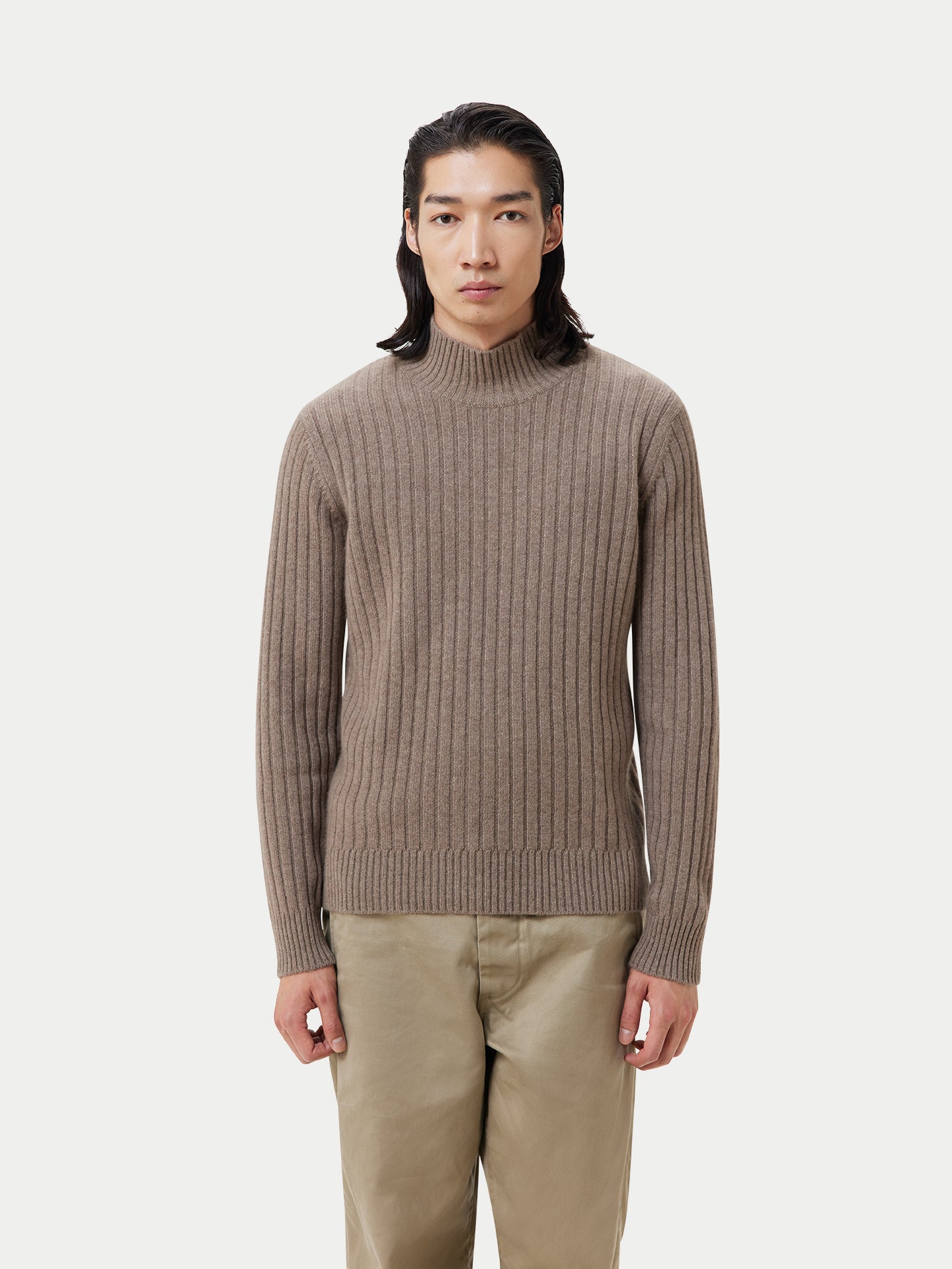 Men's Organic Textured Knit Cashmere Sweater Taupe - Gobi Cashmere