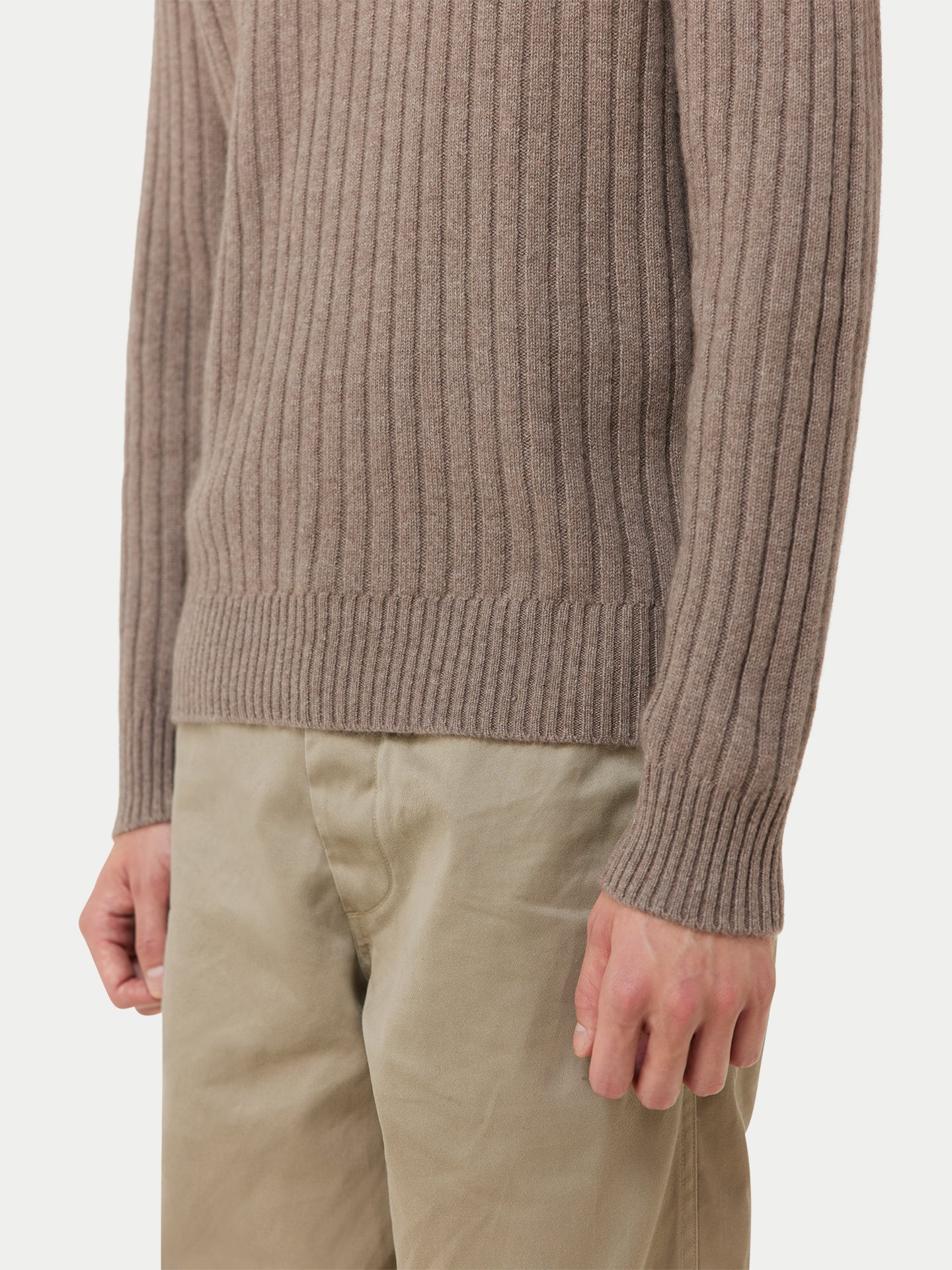 Men's Organic Textured Knit Cashmere Sweater Taupe - Gobi Cashmere