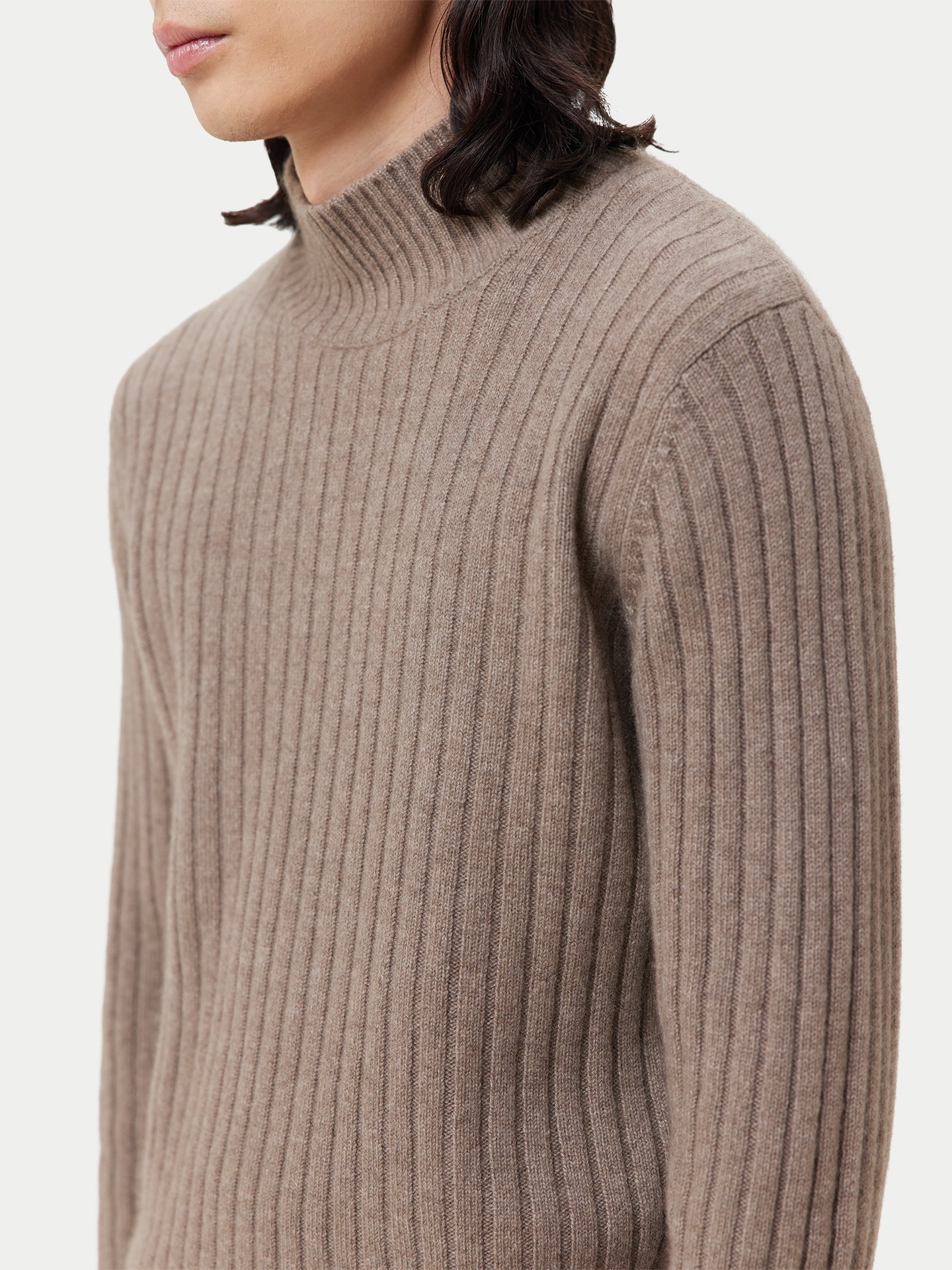 Men's Organic Textured Knit Cashmere Sweater Taupe - Gobi Cashmere