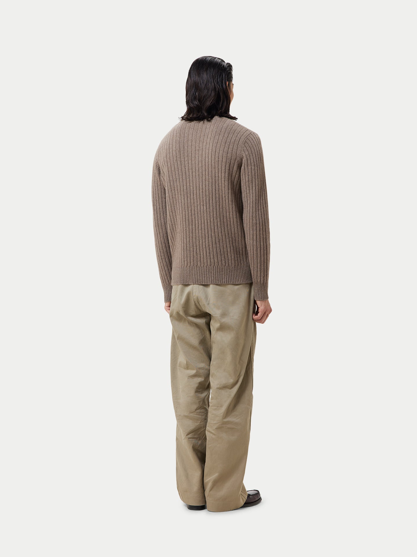 Men's Organic Textured Knit Cashmere Sweater Taupe - Gobi Cashmere