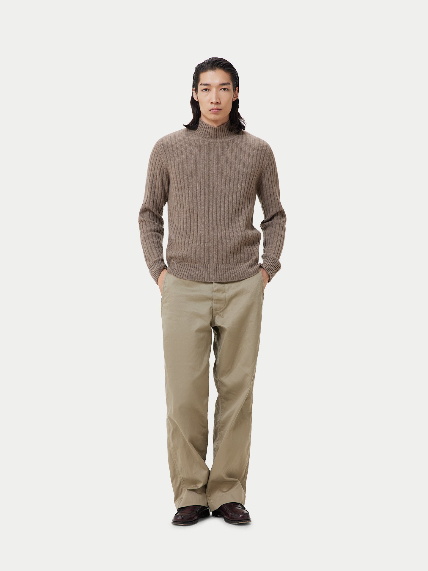 Men's Organic Textured Knit Cashmere Sweater Taupe - Gobi Cashmere