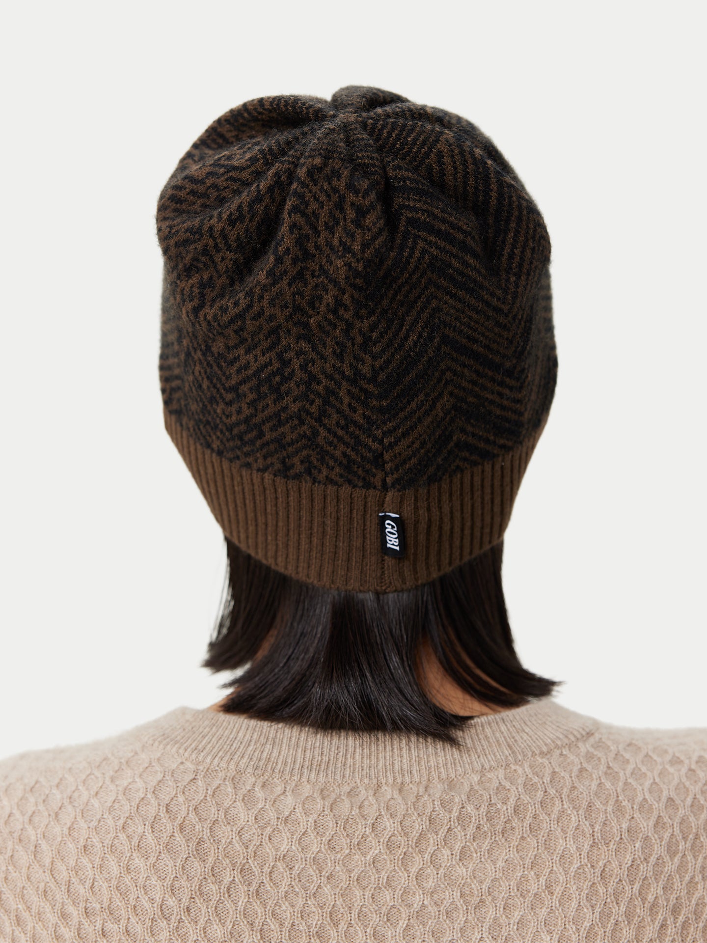 Unisex Cashmere Jacquard Knitted Hat Sepia - Gobi Cashmere