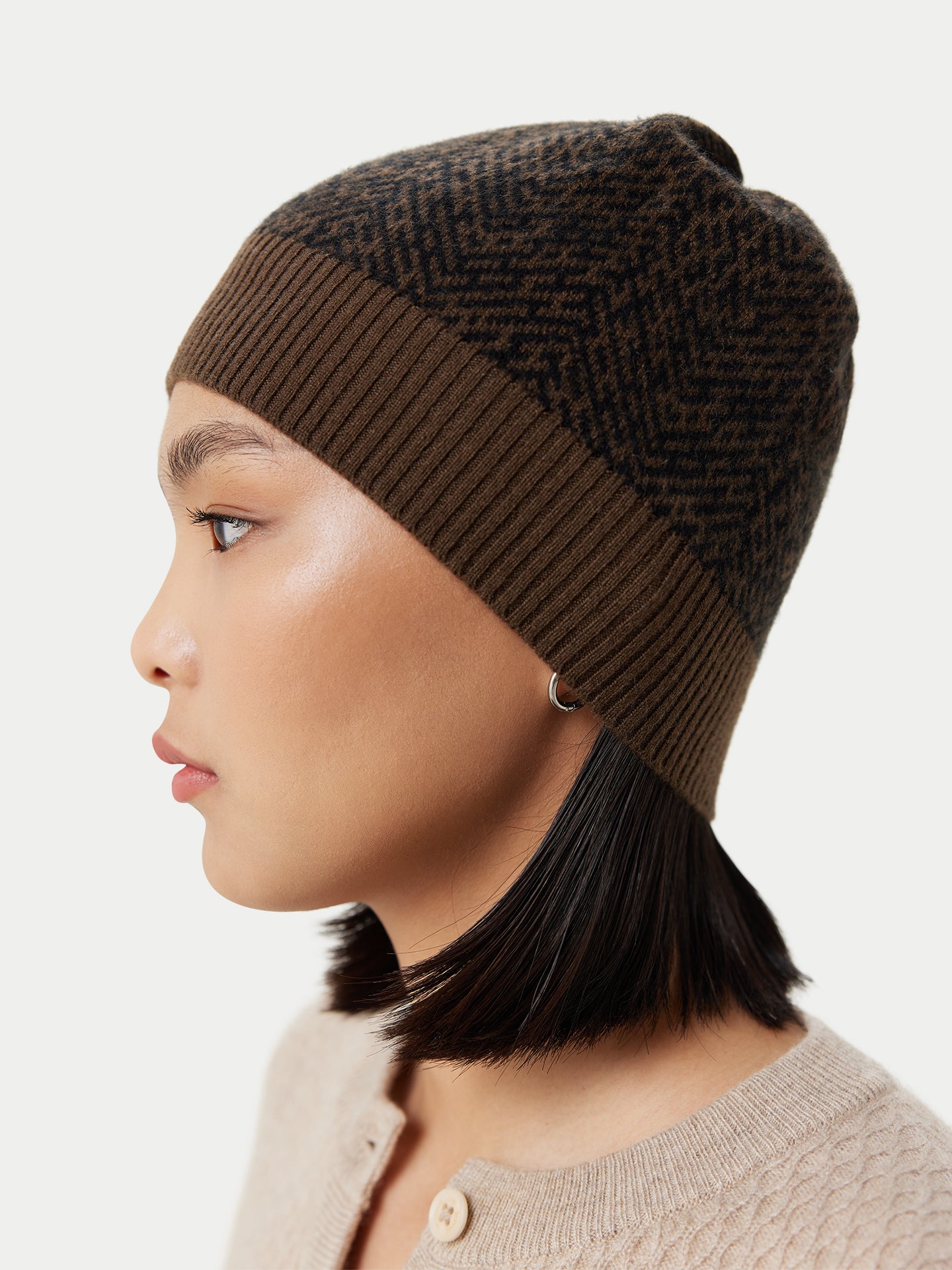 Unisex Cashmere Jacquard Knitted Hat Sepia - Gobi Cashmere