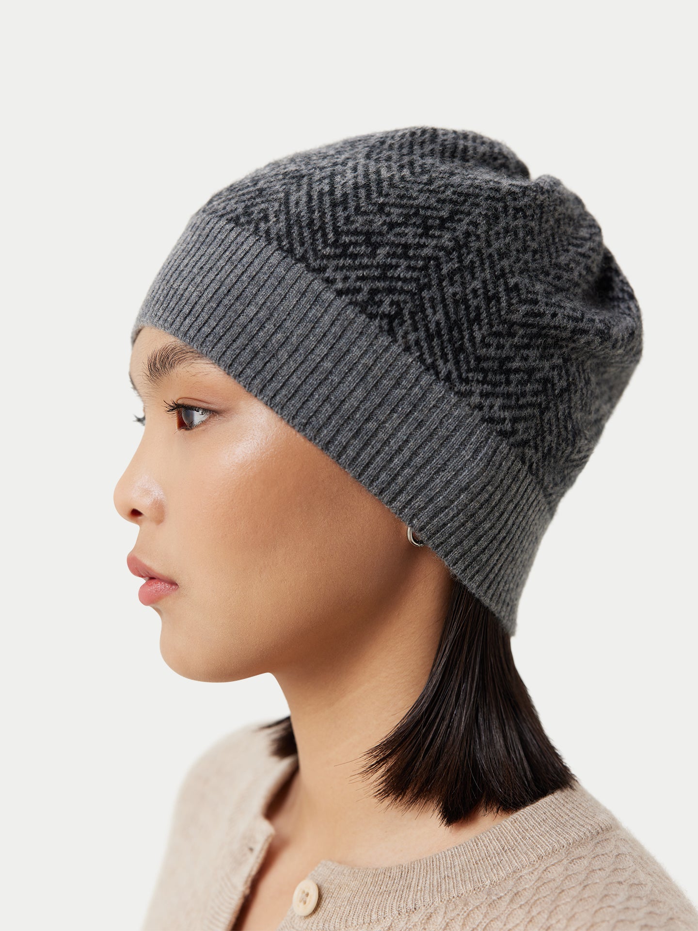 Unisex Cashmere Jacquard Knitted Hat Stone Gray - Gobi Cashmere