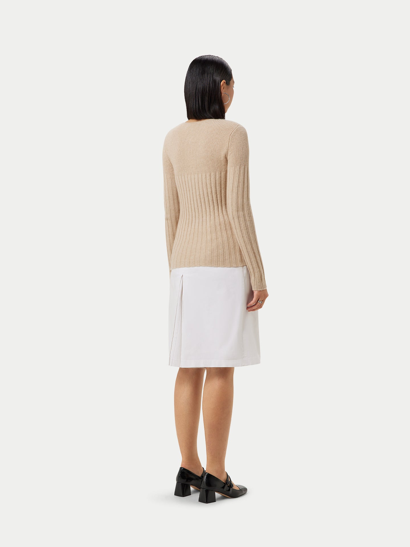 Women's Organic Rib-Knit Cashmere Crew Neck Sweater Beige - Gobi Cashmere