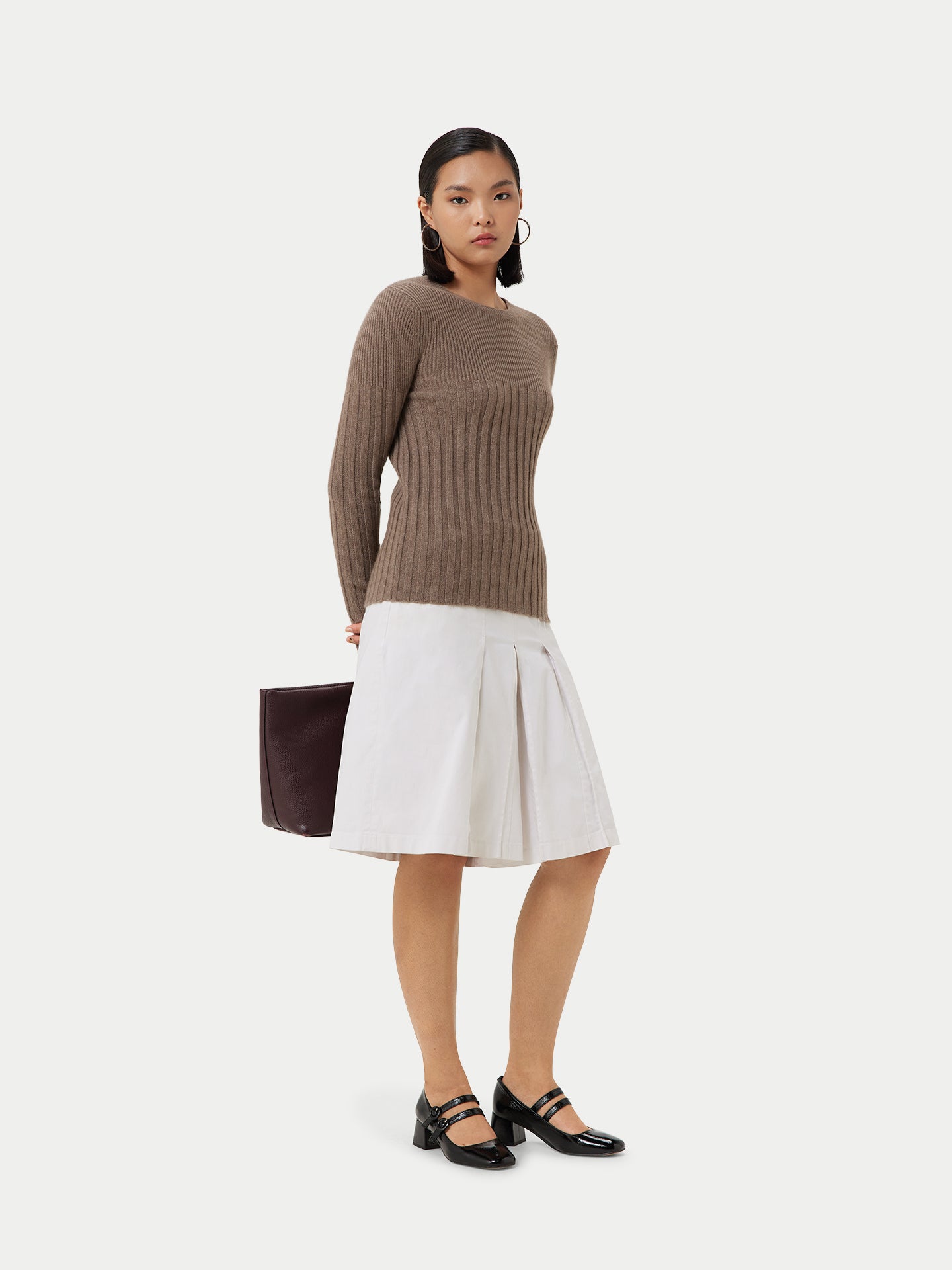 Women's Organic Rib-Knit Cashmere Crew Neck Sweater Taupe - Gobi Cashmere