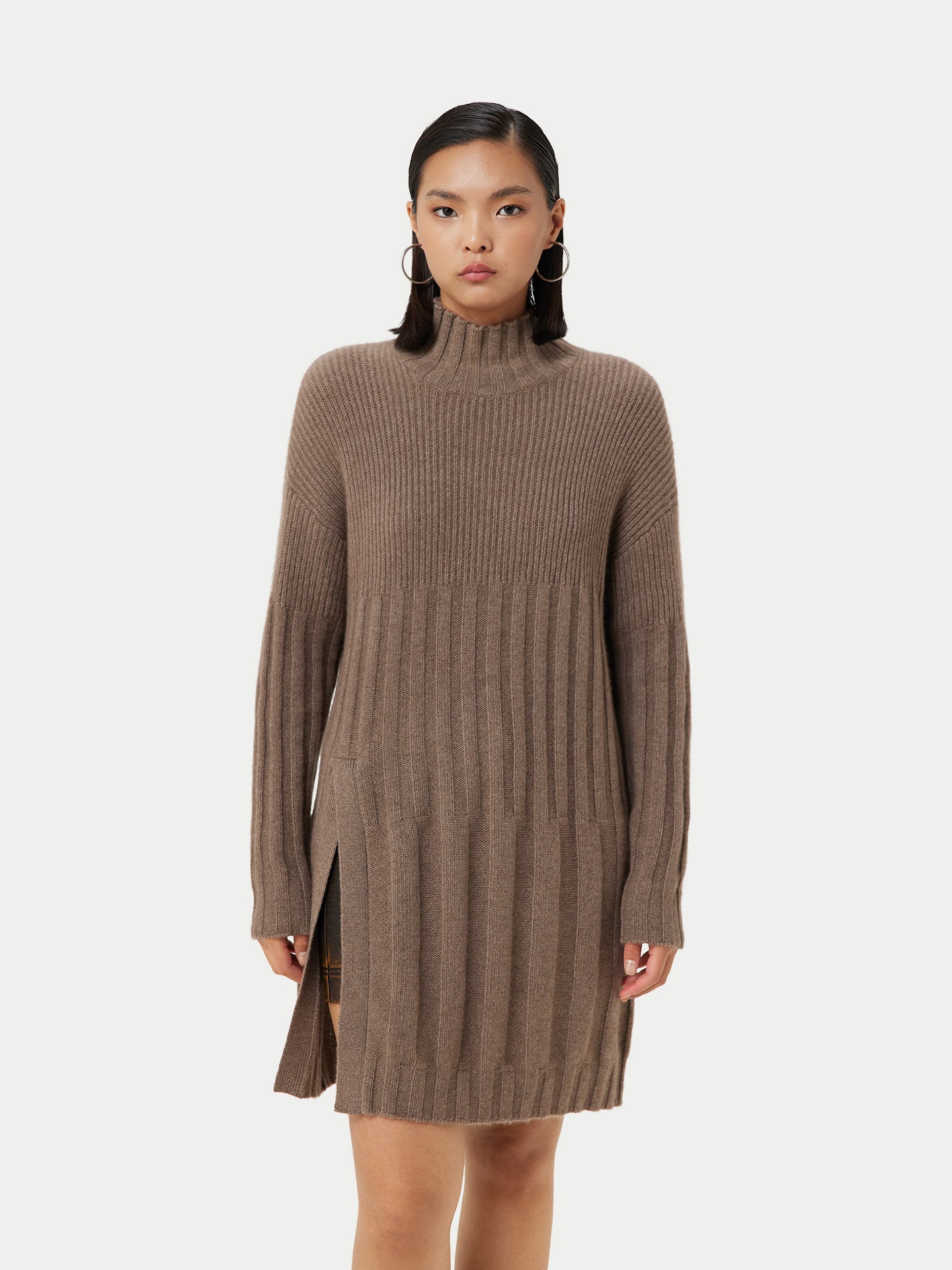 Women's Organic Front Slit Cashmere Sweater Taupe - Gobi Cashmere