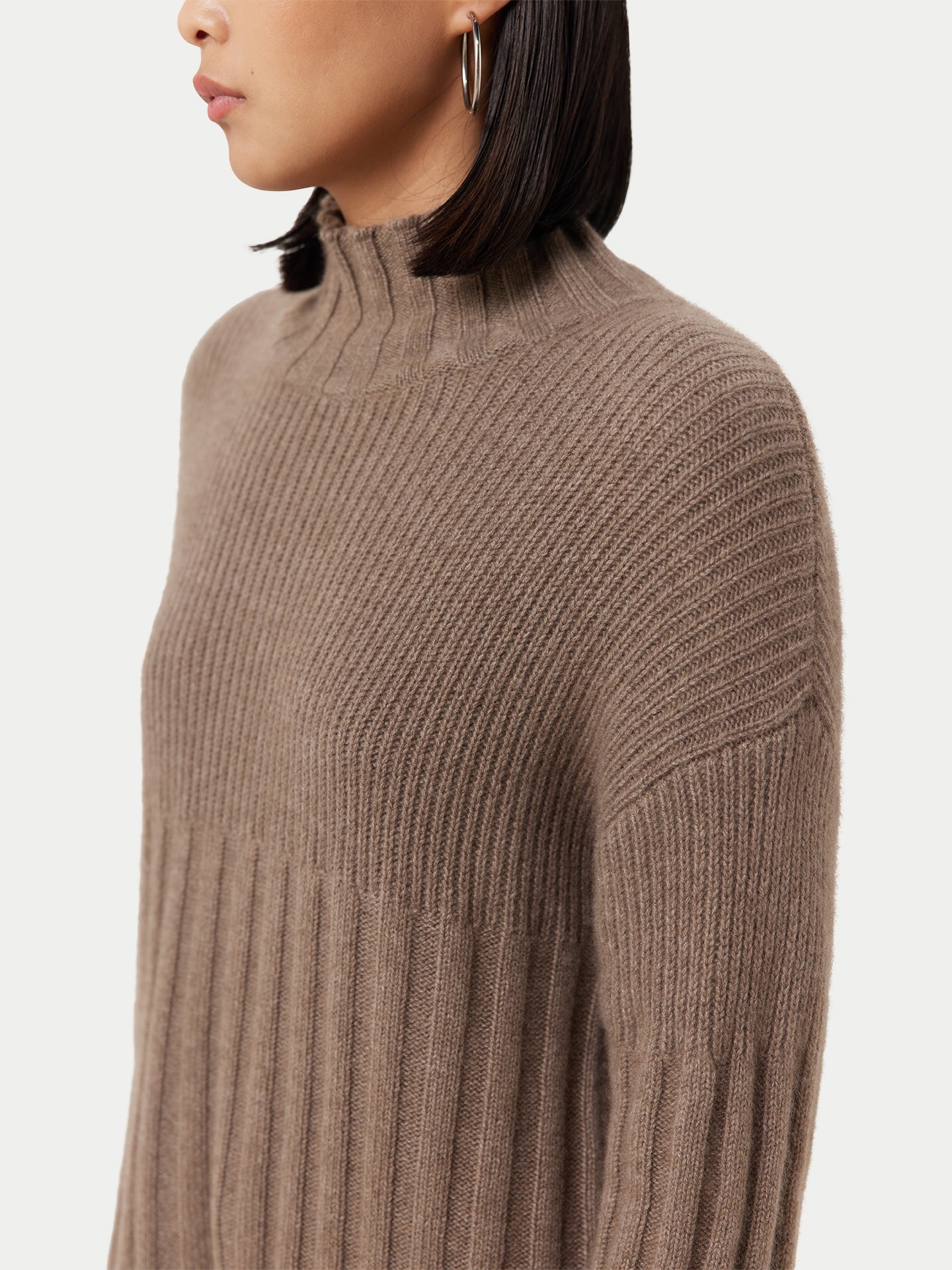 Women's Organic Front Slit Cashmere Sweater Taupe - Gobi Cashmere