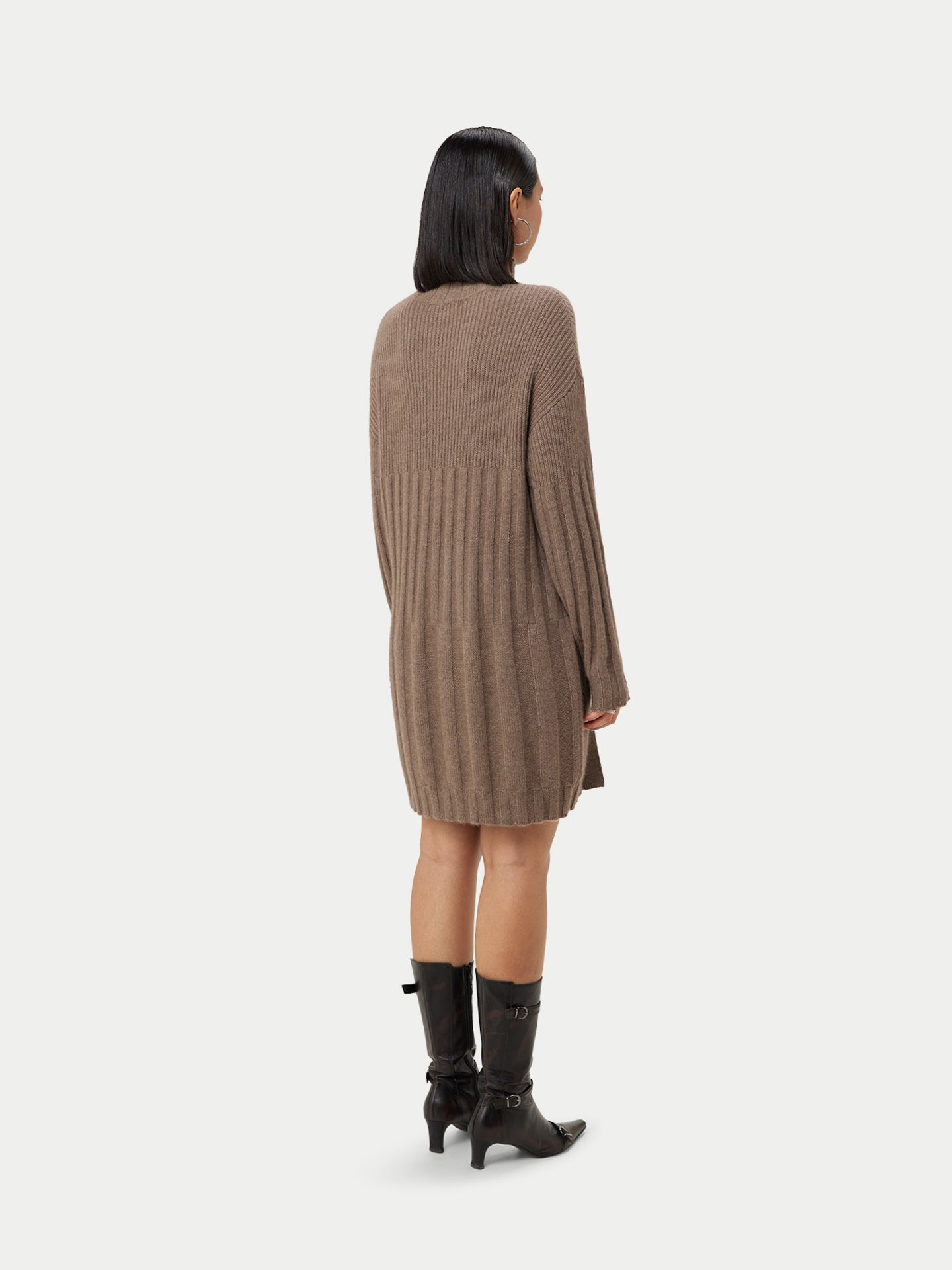 Women's Organic Front Slit Cashmere Sweater Taupe - Gobi Cashmere