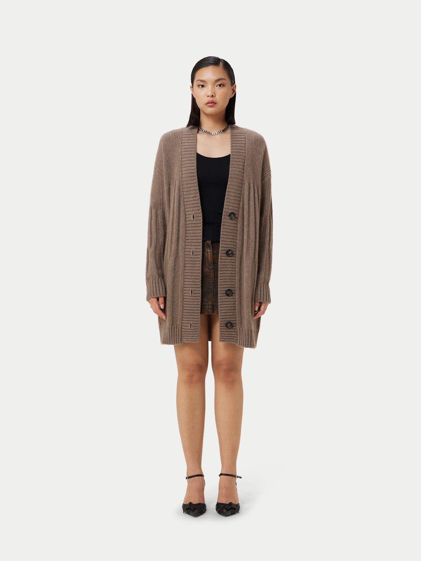 Women's Organic Button-Up Relaxed Fit Cardigan Taupe - Gobi Cashmere