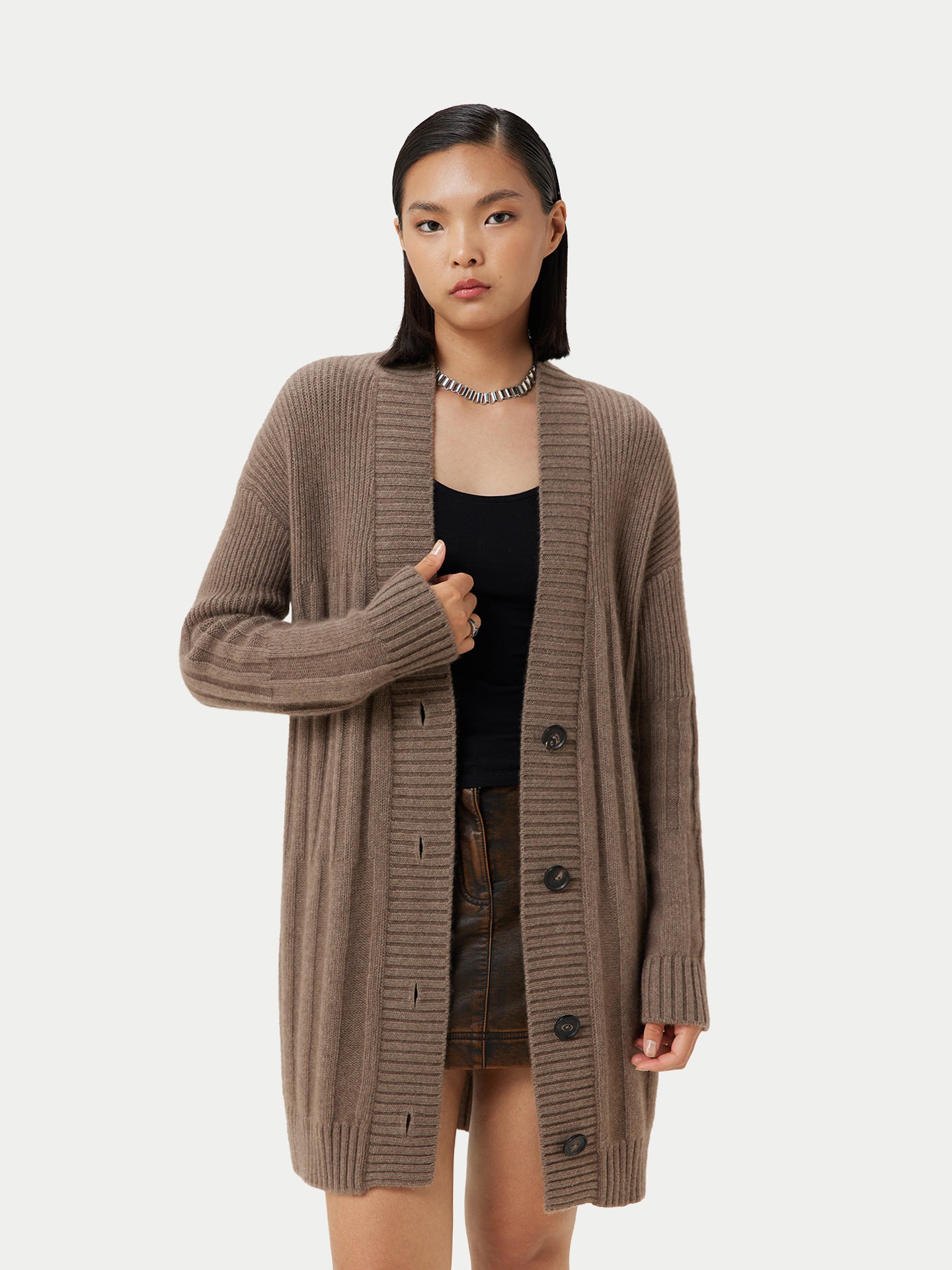 Women's Organic Button-Up Relaxed Fit Cardigan Taupe - Gobi Cashmere