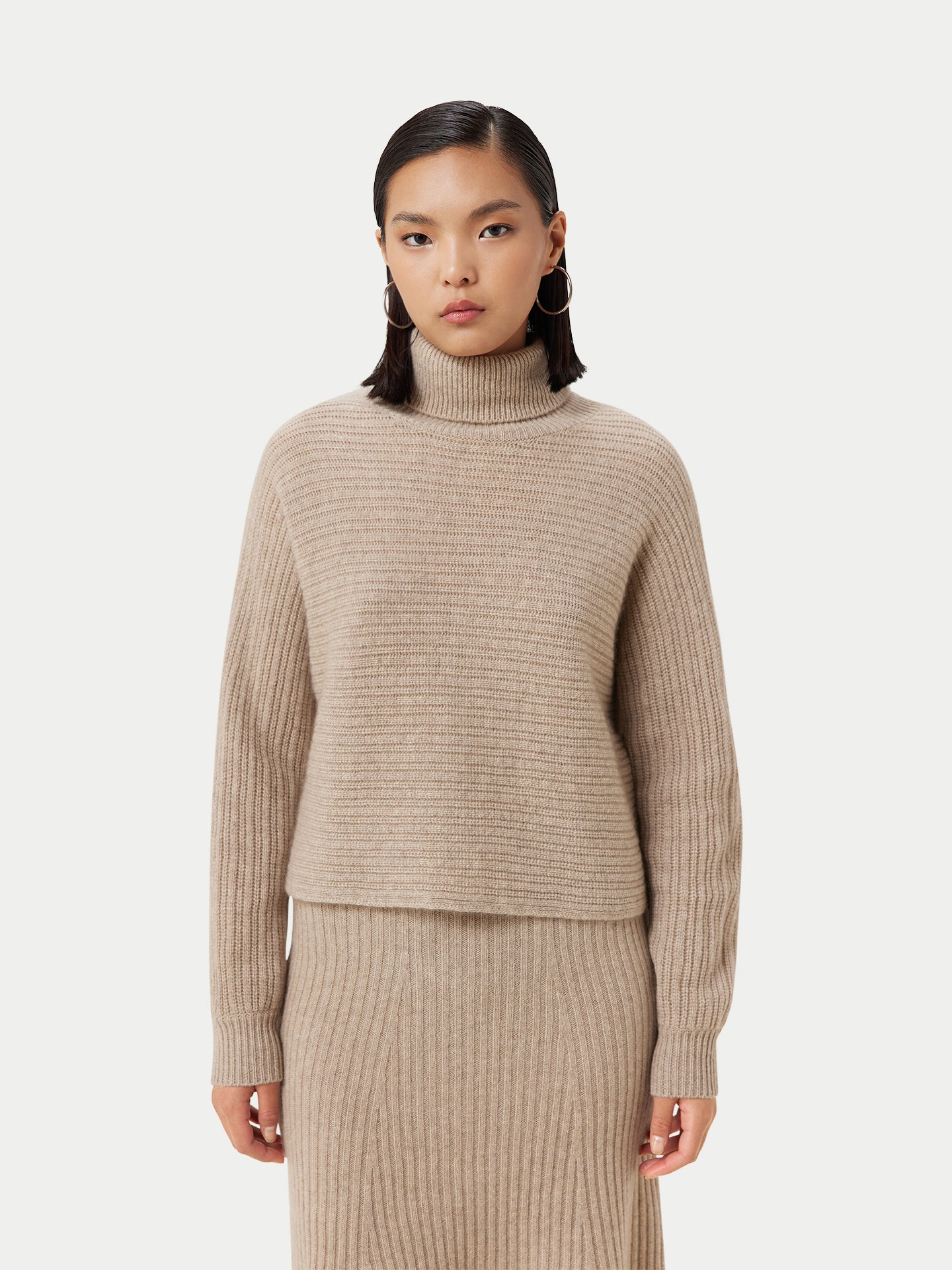 Women's Organic Cashmere Cropped T-Neck Sweater Warm Grey - Gobi Cashmere