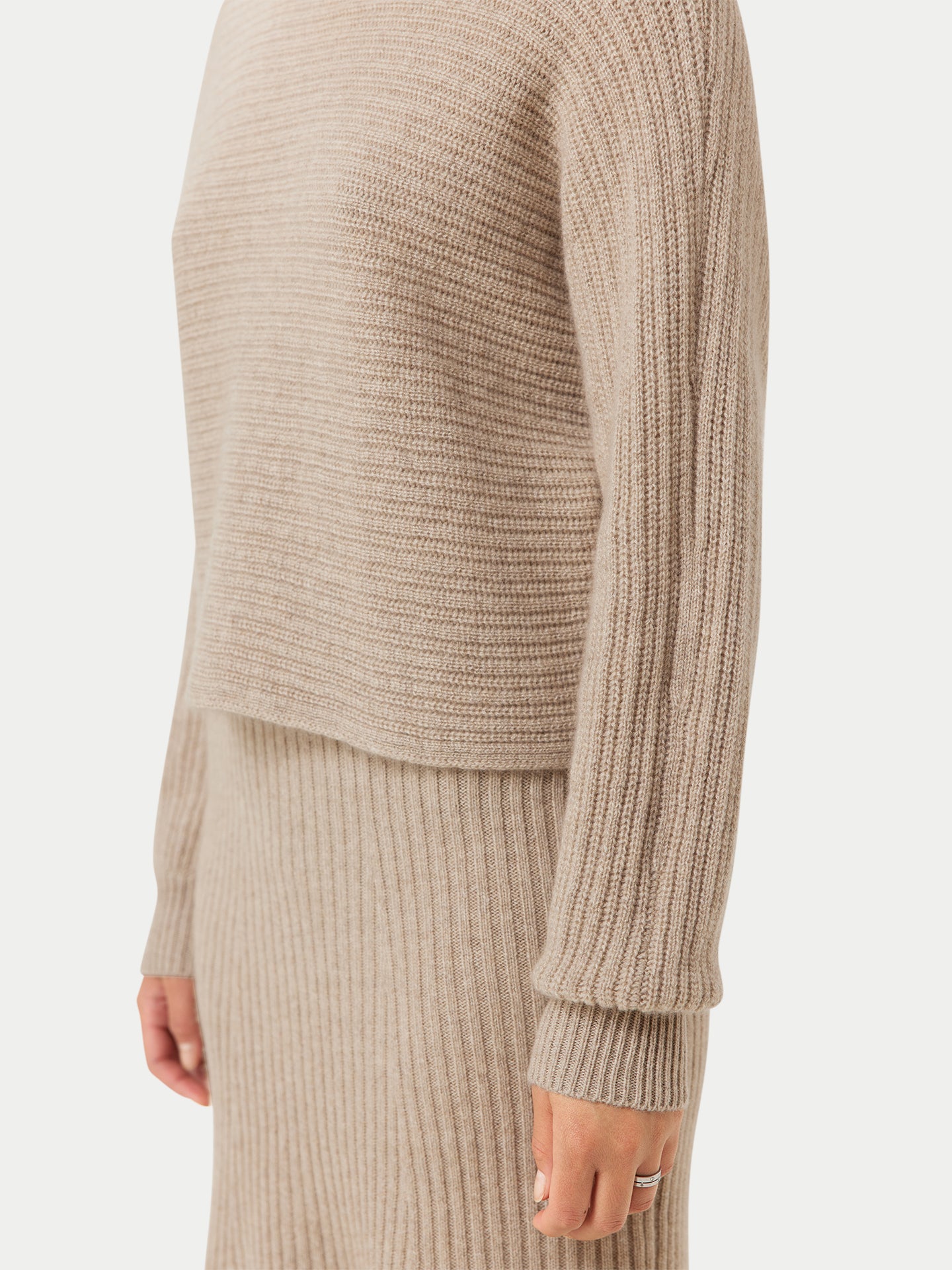 Women's Organic Cashmere Cropped T-Neck Sweater Warm Grey - Gobi Cashmere