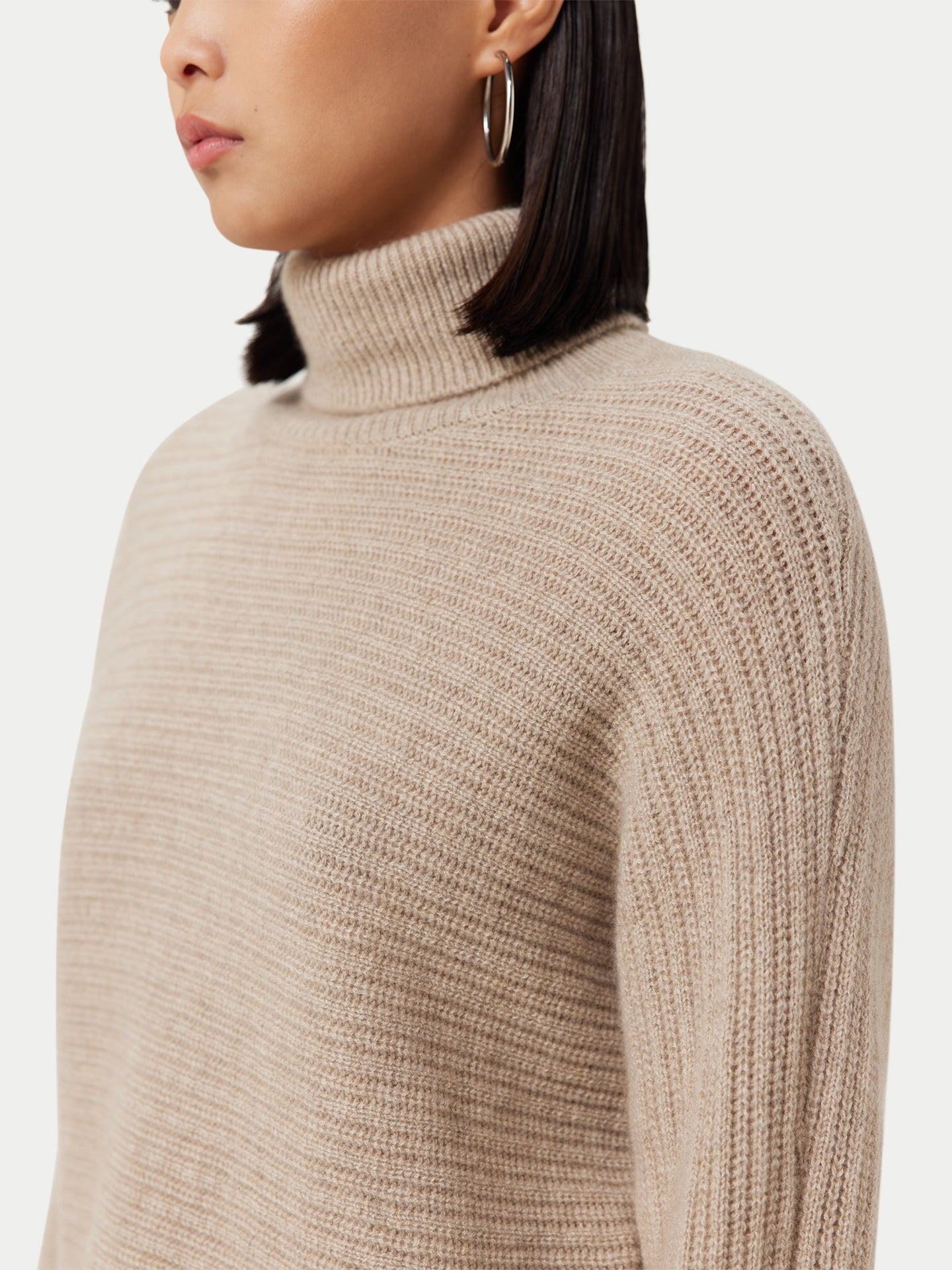 Women's Organic Cashmere Cropped T-Neck Sweater Warm Grey - Gobi Cashmere