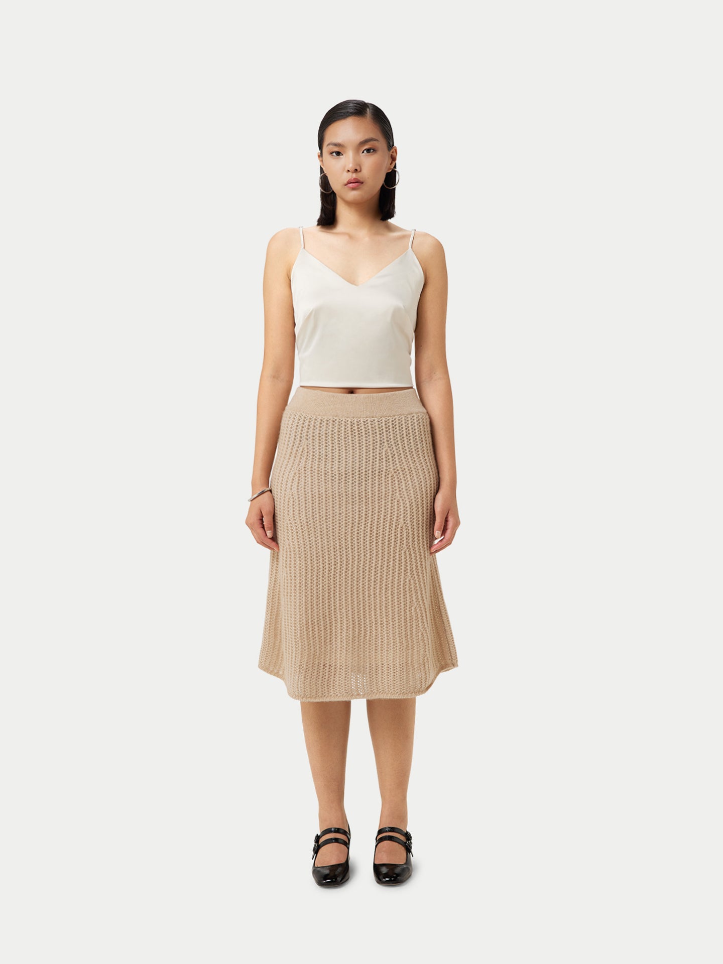 Women's Organic Ajour Knit Cashmere Skirt Beige - Gobi Cashmere