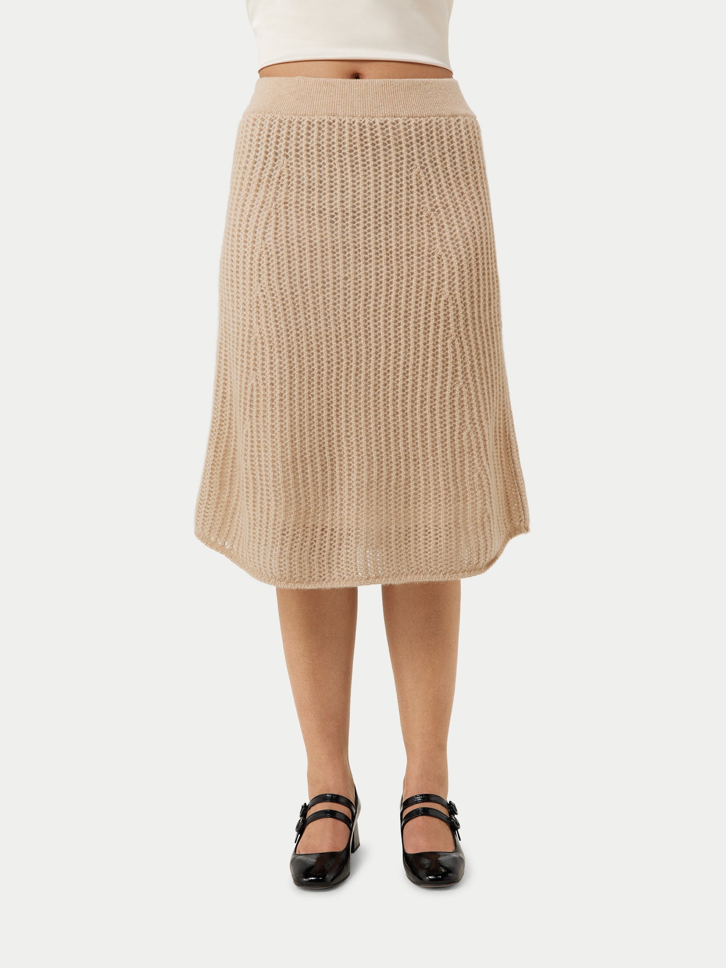 Women's Organic Ajour Knit Cashmere Skirt Beige - Gobi Cashmere