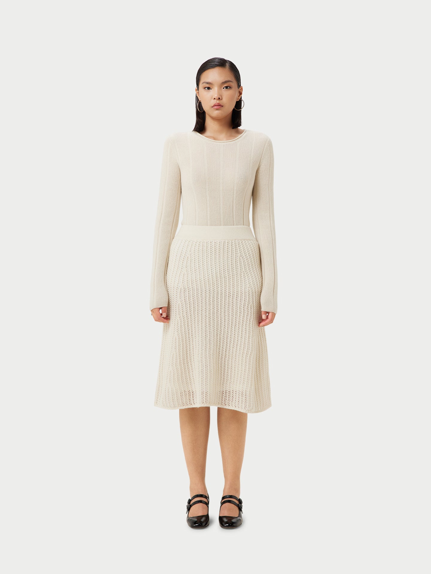 Women's Organic Ajour Knit Cashmere Skirt Off White - Gobi Cashmere