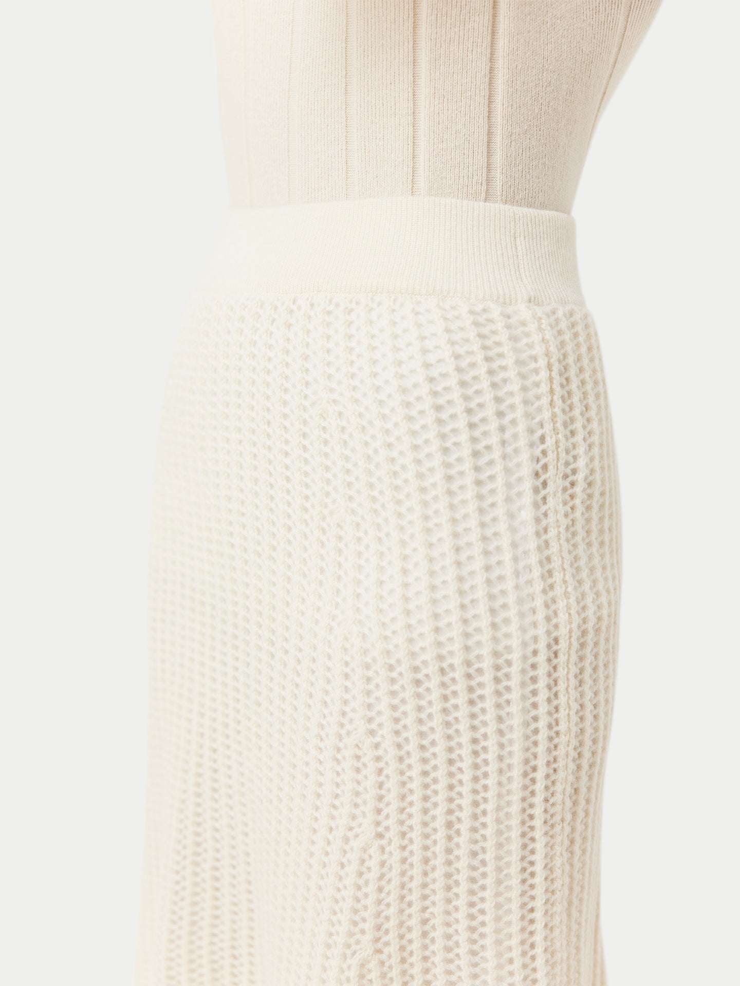 Women's Organic Ajour Knit Cashmere Skirt Off White - Gobi Cashmere