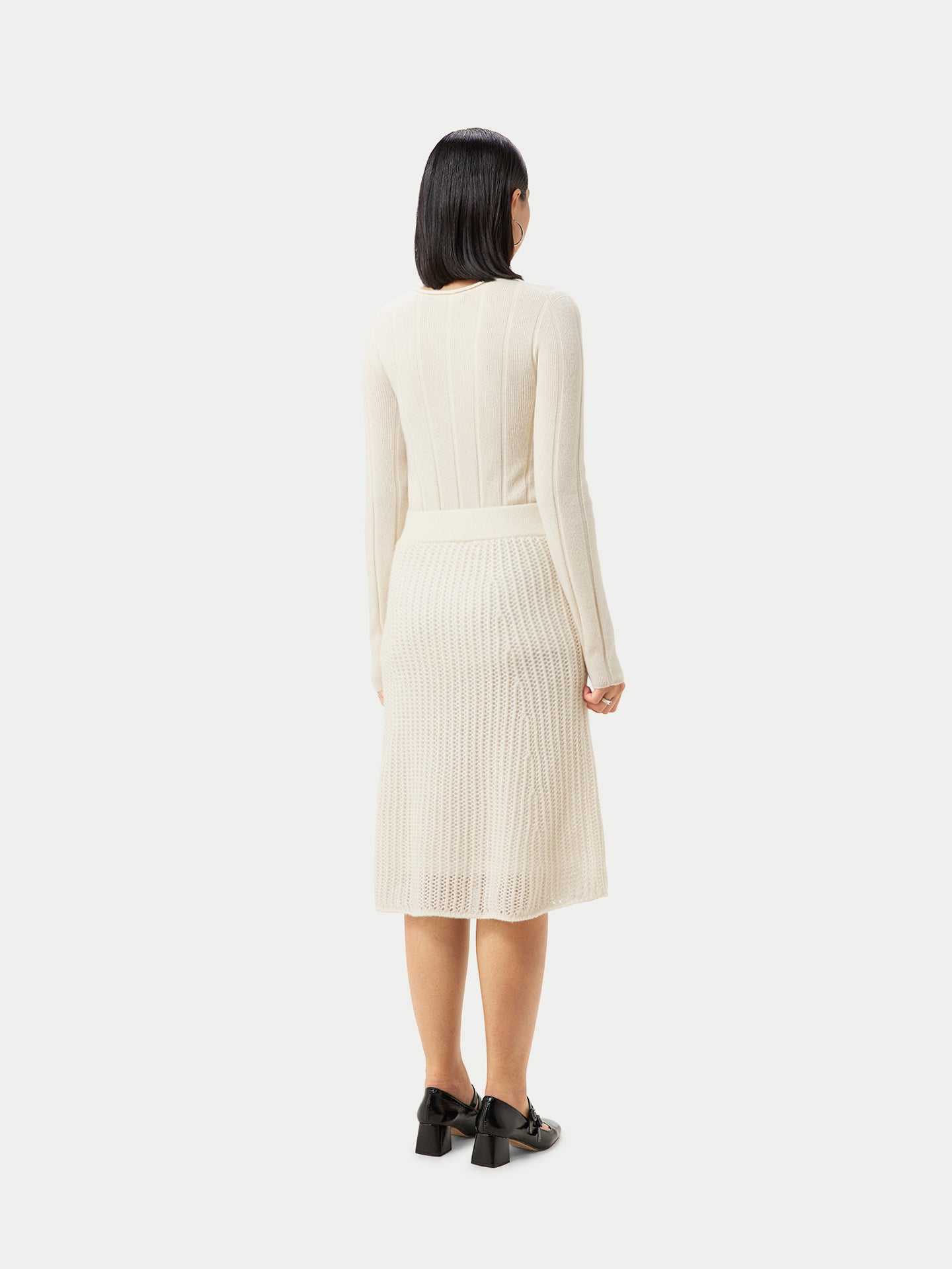 Women's Organic Ajour Knit Cashmere Skirt Off White - Gobi Cashmere