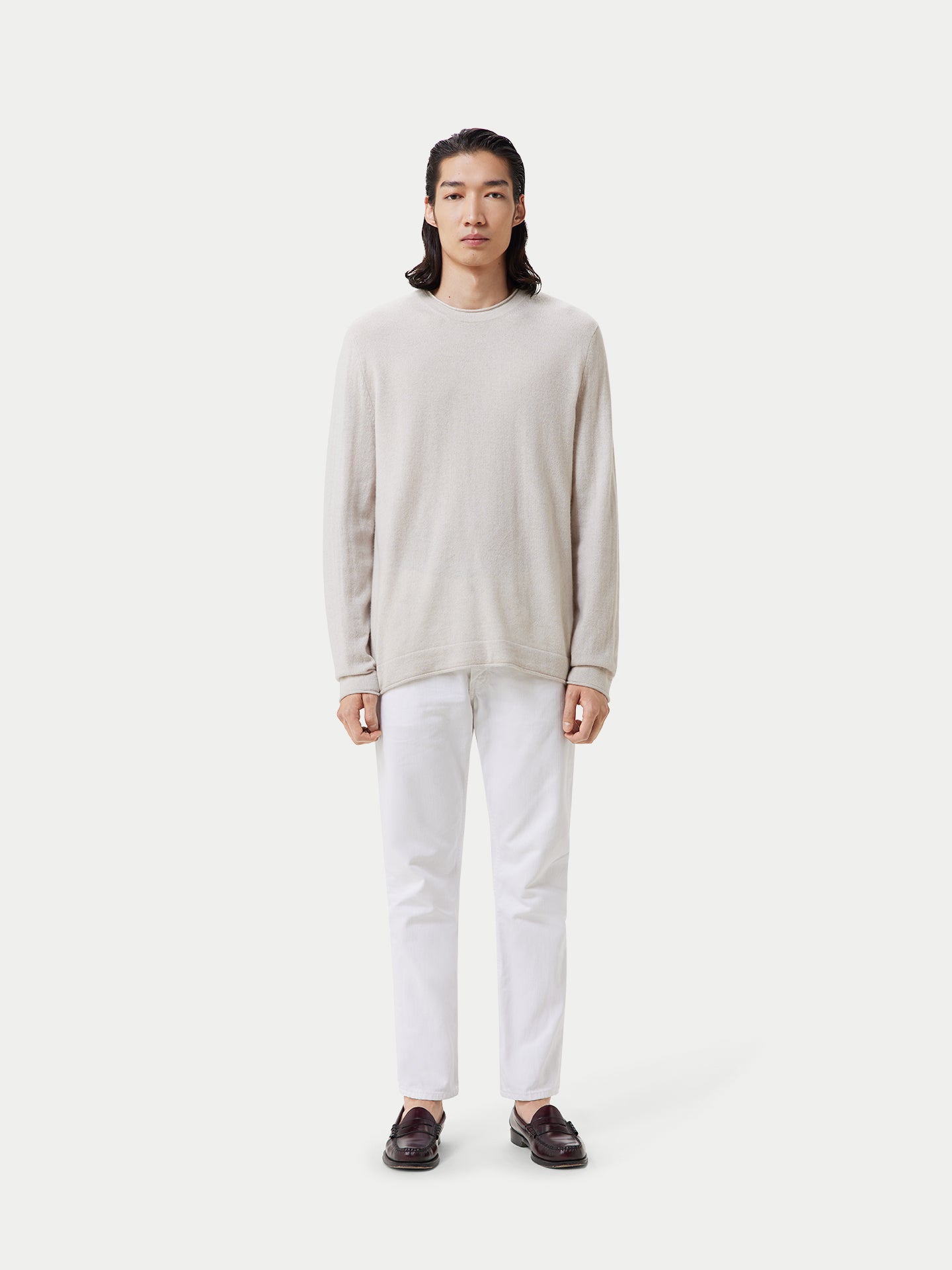 Men's Lightweight Cashmere Sweater Silver Birch - Gobi Cashmere