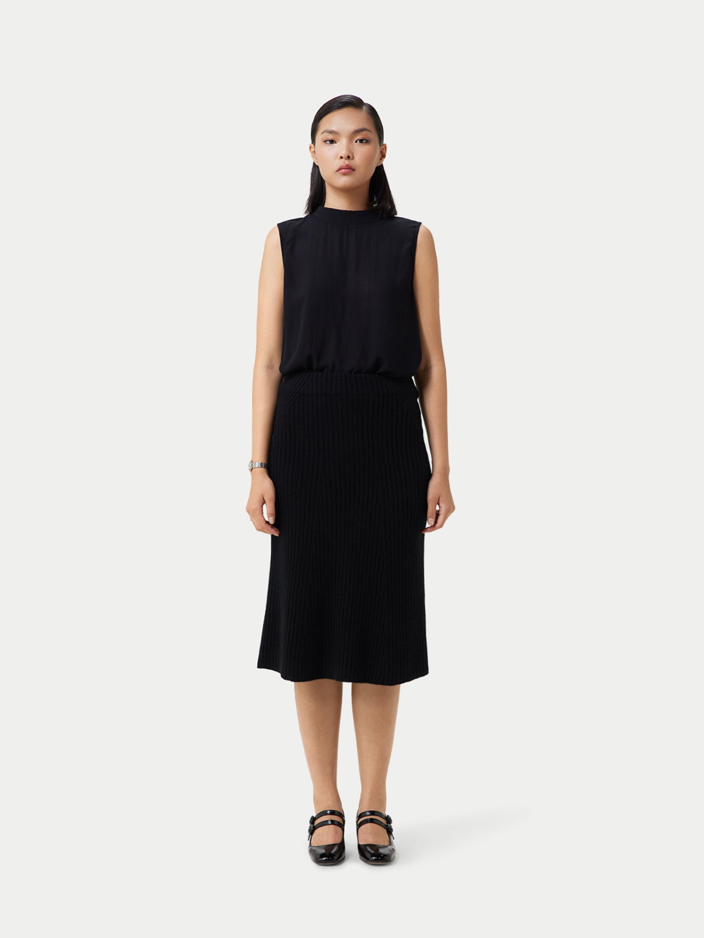 Women's Cashmere Midi Flared Skirt Black - Gobi Cashmere