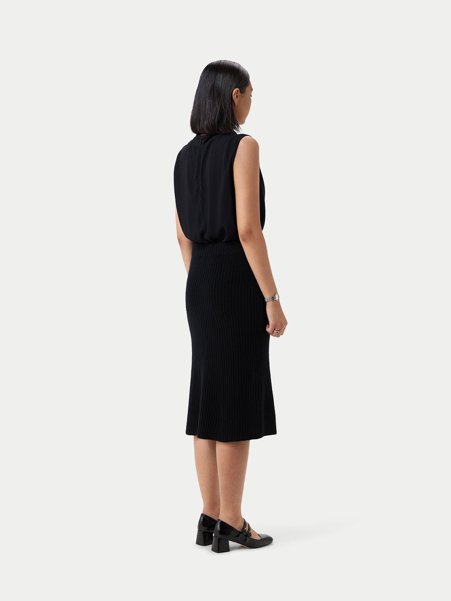 Women's Cashmere Midi Flared Skirt Black - Gobi Cashmere