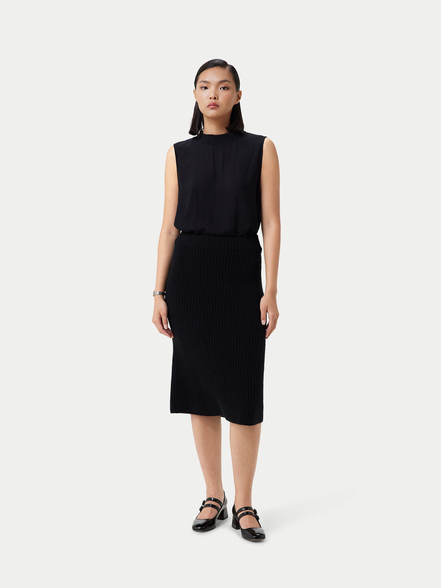 Women's Cashmere Midi Flared Skirt Black - Gobi Cashmere