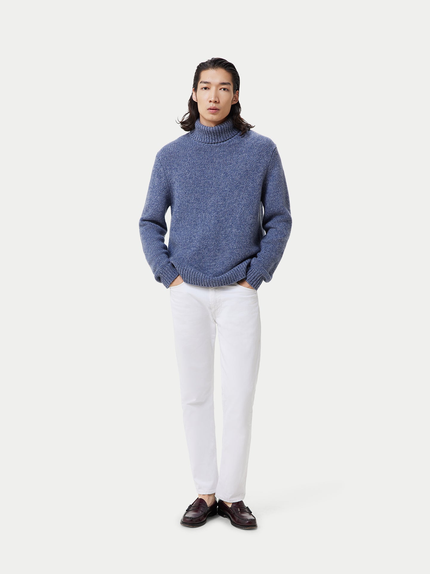 Men's Jersey Knitted Cashmere Sweater Country Blue - Gobi Cashmere