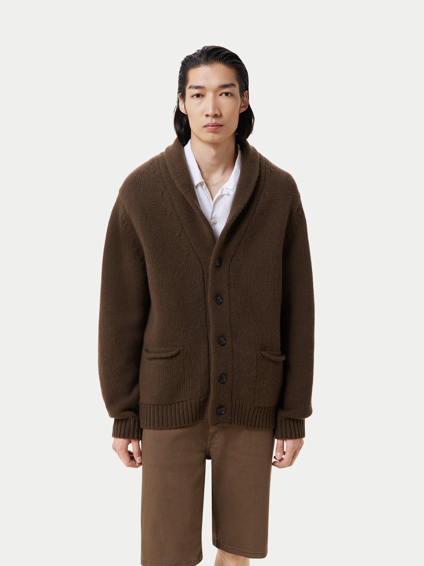 Men's Shawl Collar Cashmere Cardigan Sepia - Gobi Cashmere