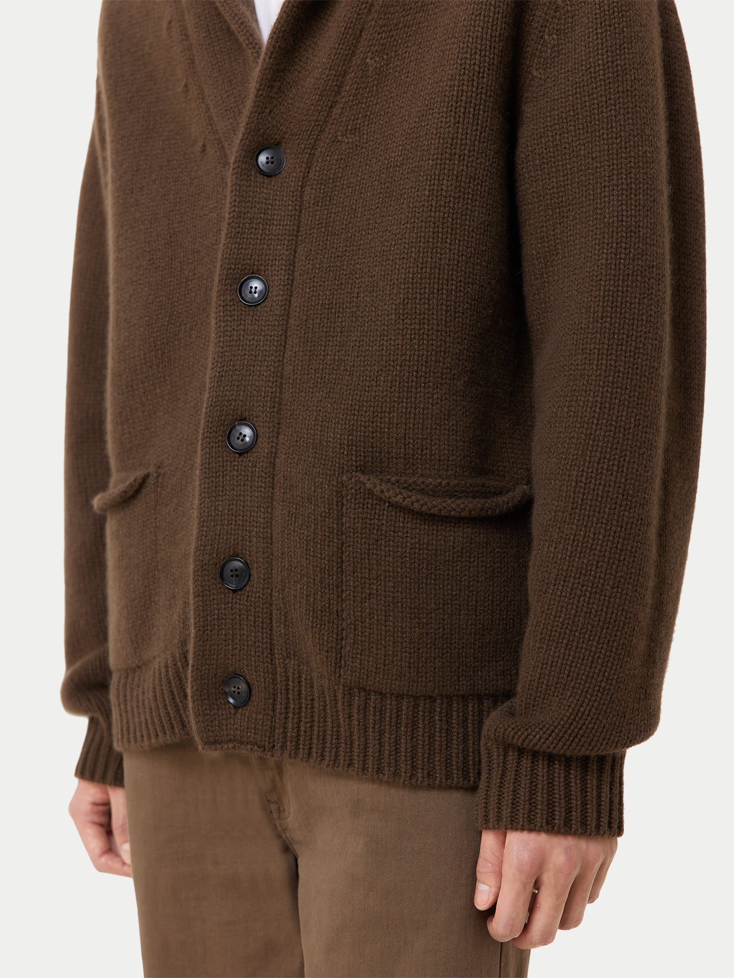 Men's Shawl Collar Cashmere Cardigan Sepia - Gobi Cashmere