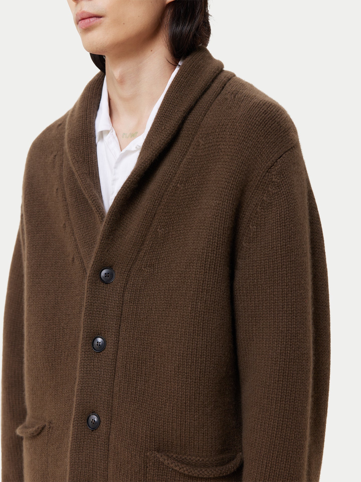 Men's Shawl Collar Cashmere Cardigan Sepia - Gobi Cashmere