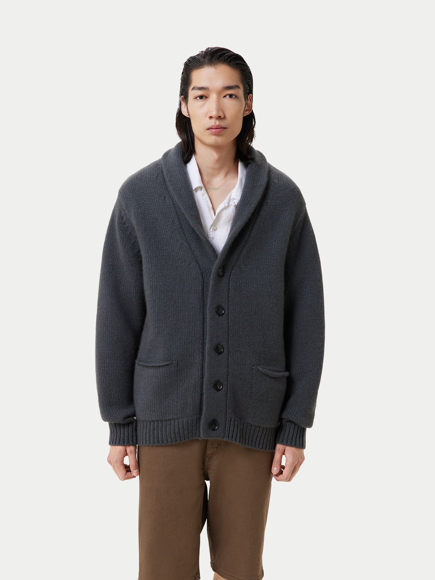 Men's Shawl Collar Cashmere Cardigan Smoked Pearl - Gobi Cashmere