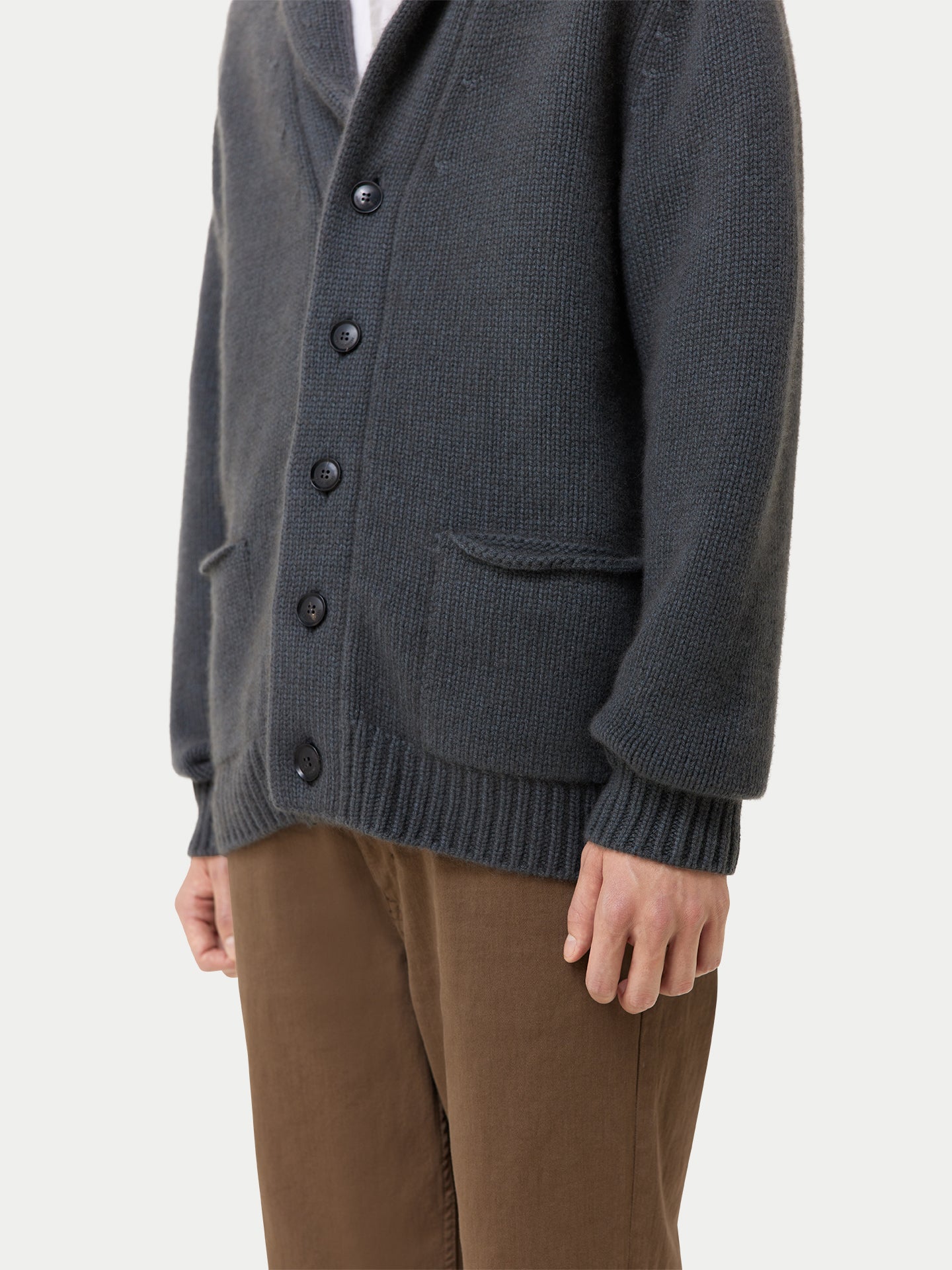 Men's Shawl Collar Cashmere Cardigan Smoked Pearl - Gobi Cashmere