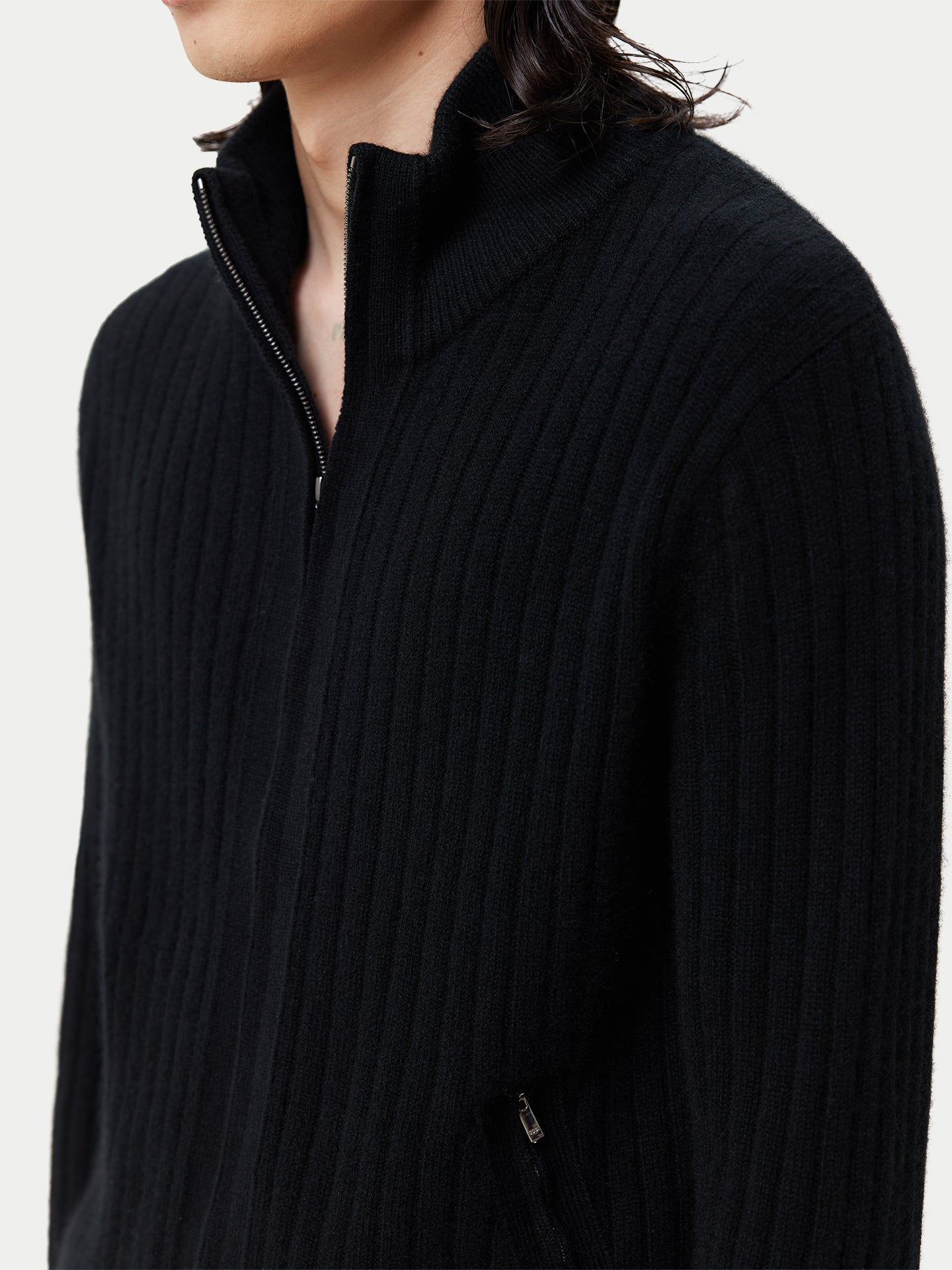 Men's Full-Zipper Cashmere Cardigan Black - Gobi Cashmere