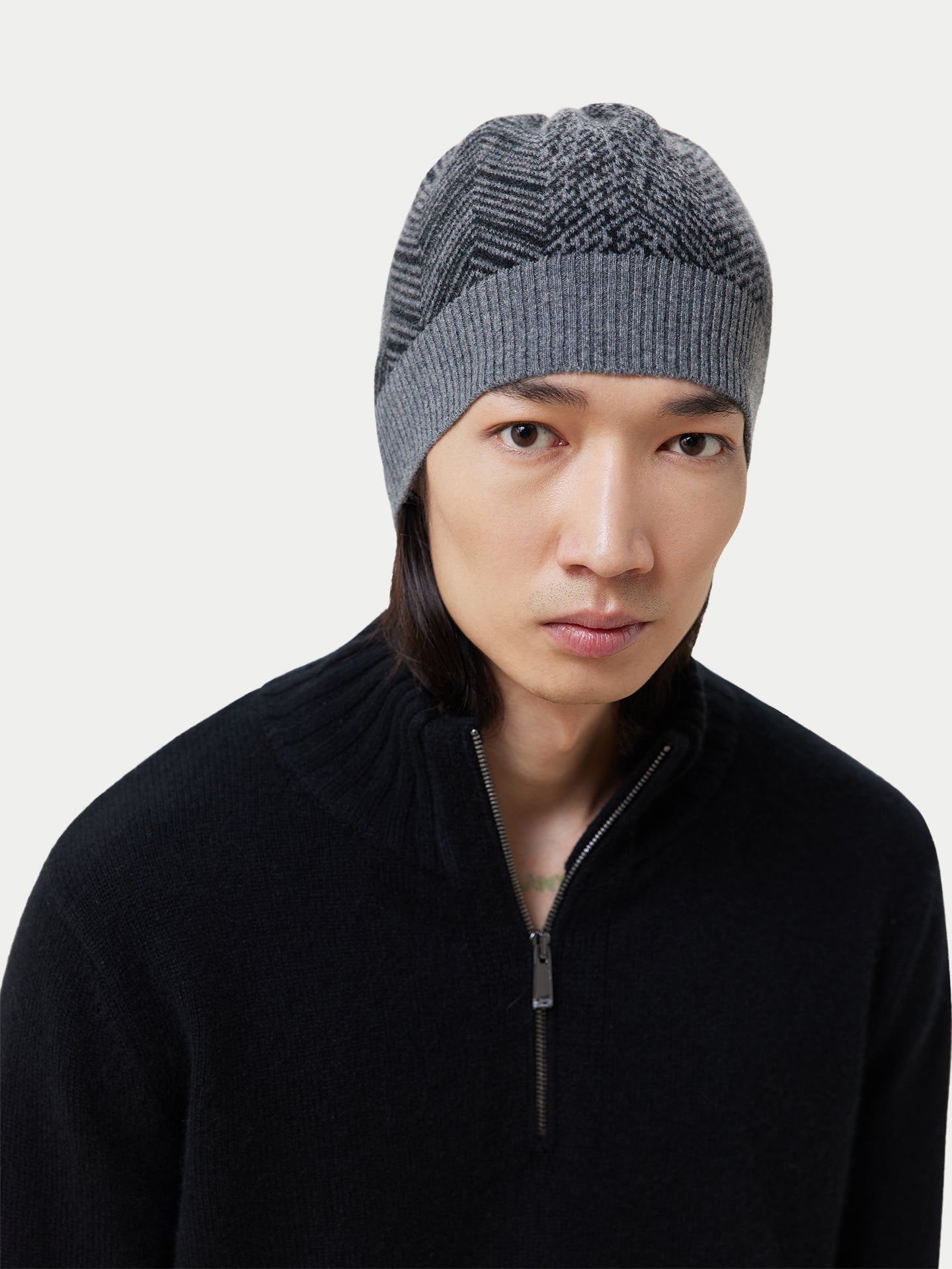 Unisex Cashmere Jacquard Knitted Hat Stone Gray - Gobi Cashmere