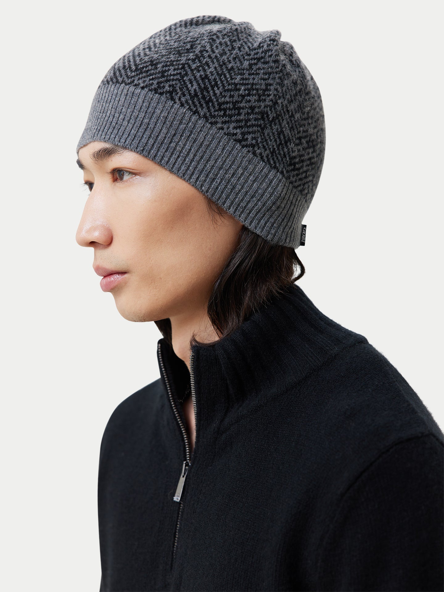 Unisex Cashmere Jacquard Knitted Hat Stone Gray - Gobi Cashmere