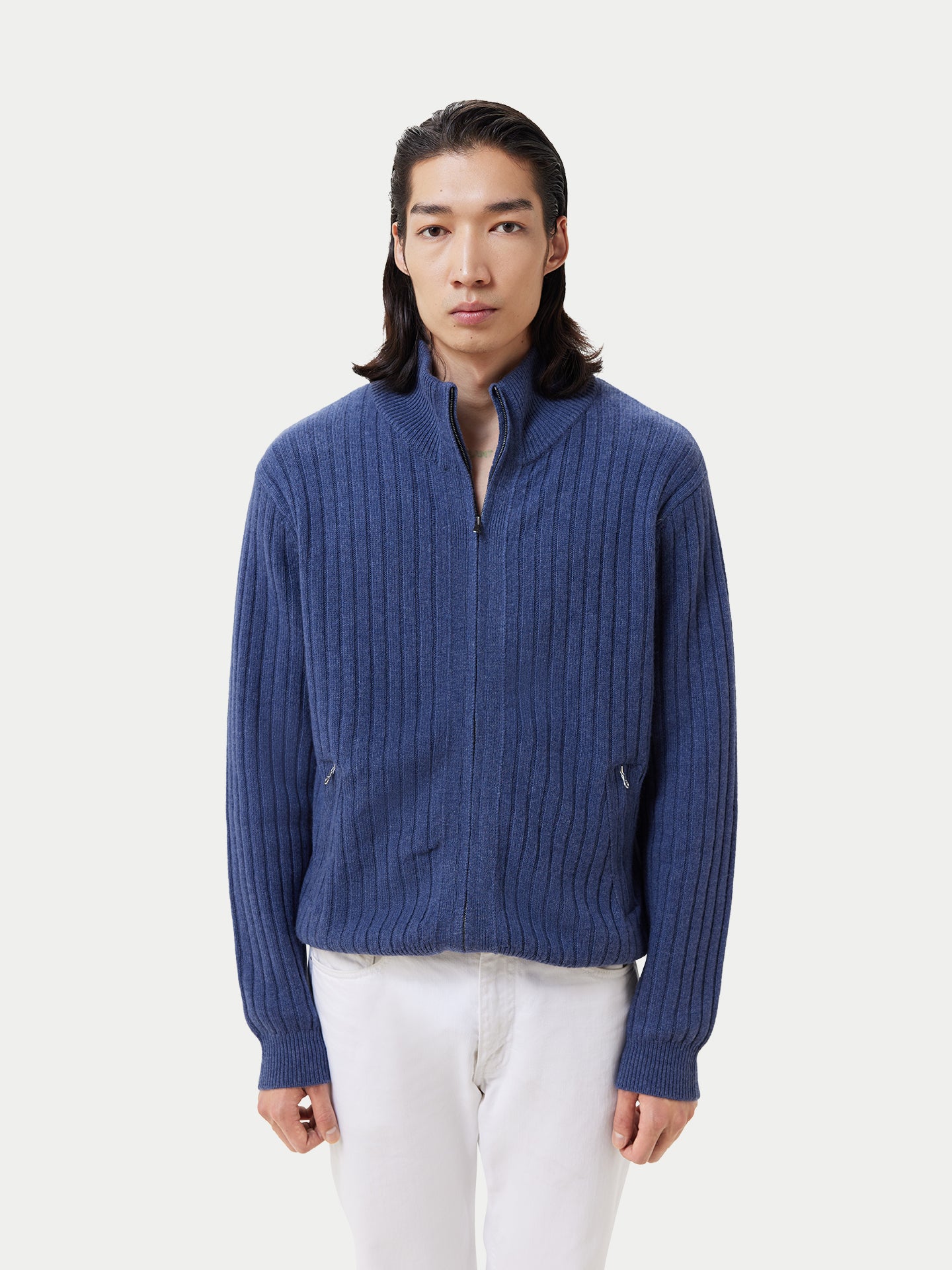 Men's Full-Zipper Cashmere Cardigan Crown Blue - Gobi Cashmere