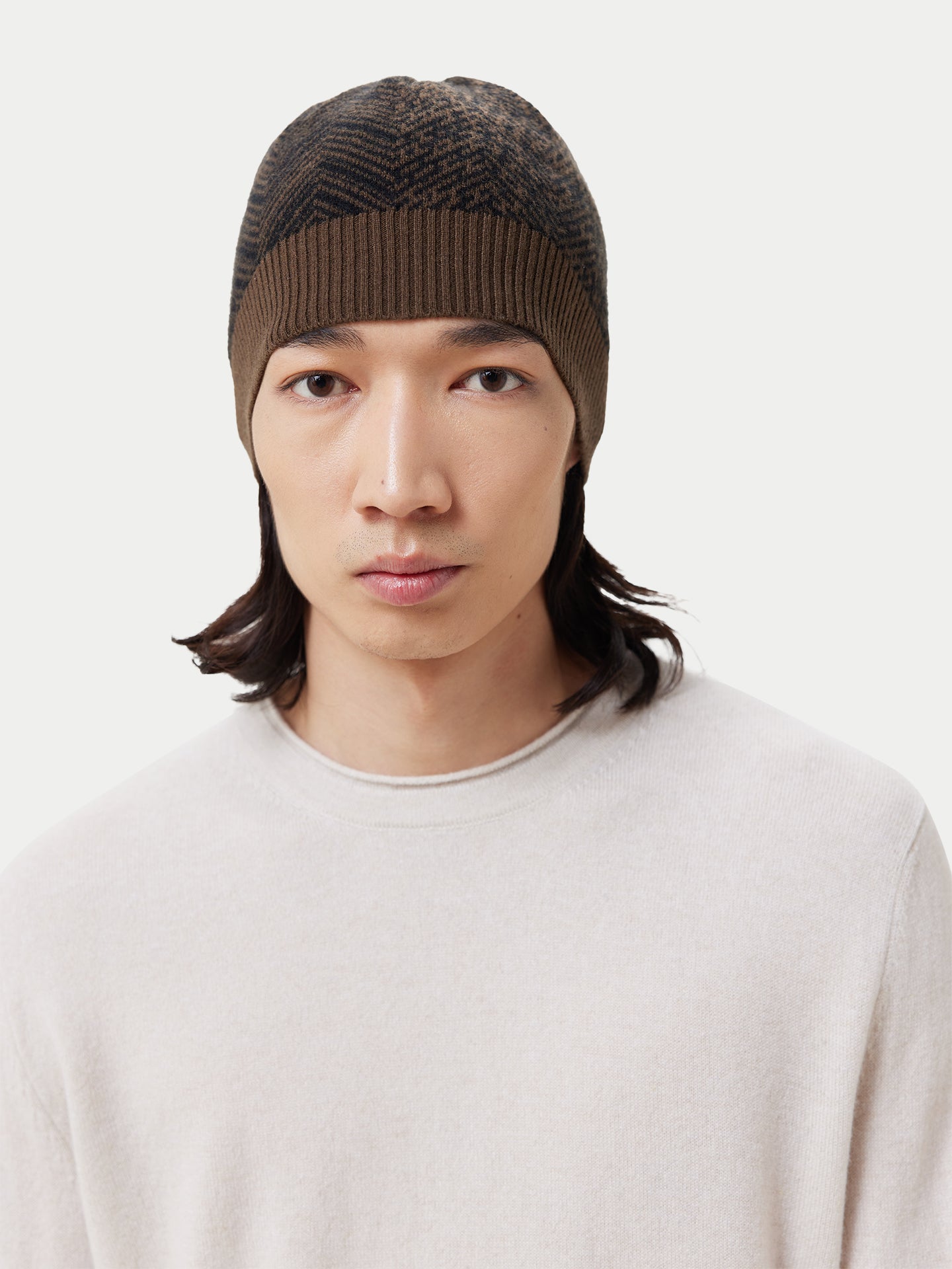 Unisex Cashmere Jacquard Knitted Hat Sepia - Gobi Cashmere