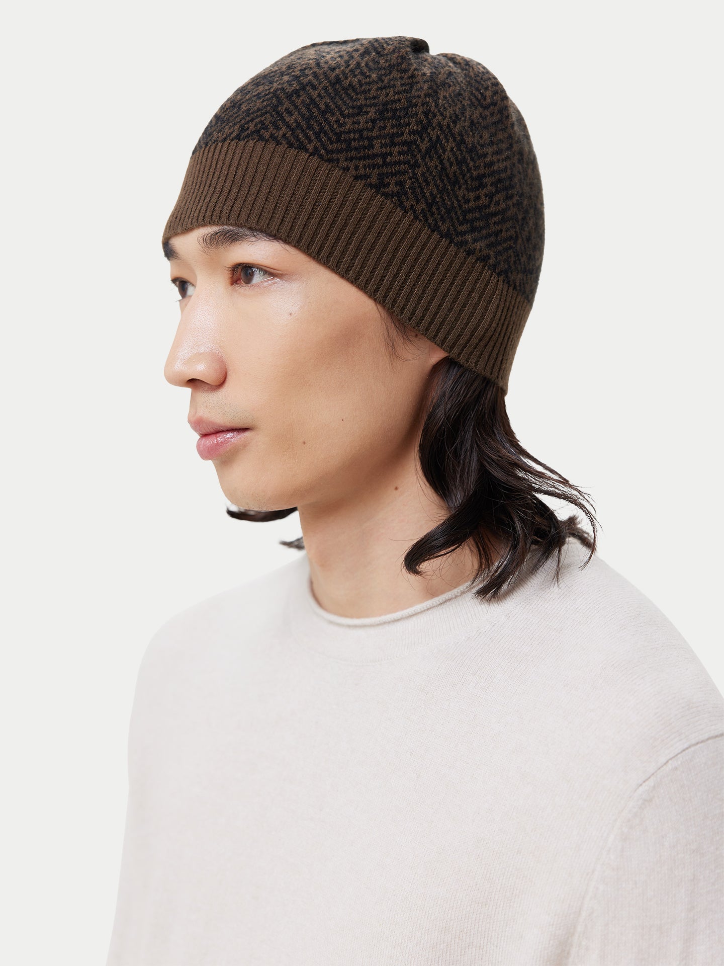 Unisex Cashmere Jacquard Knitted Hat Sepia - Gobi Cashmere