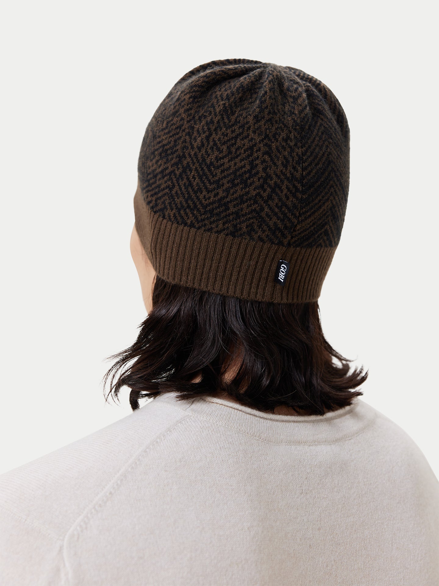 Unisex Cashmere Jacquard Knitted Hat Sepia - Gobi Cashmere