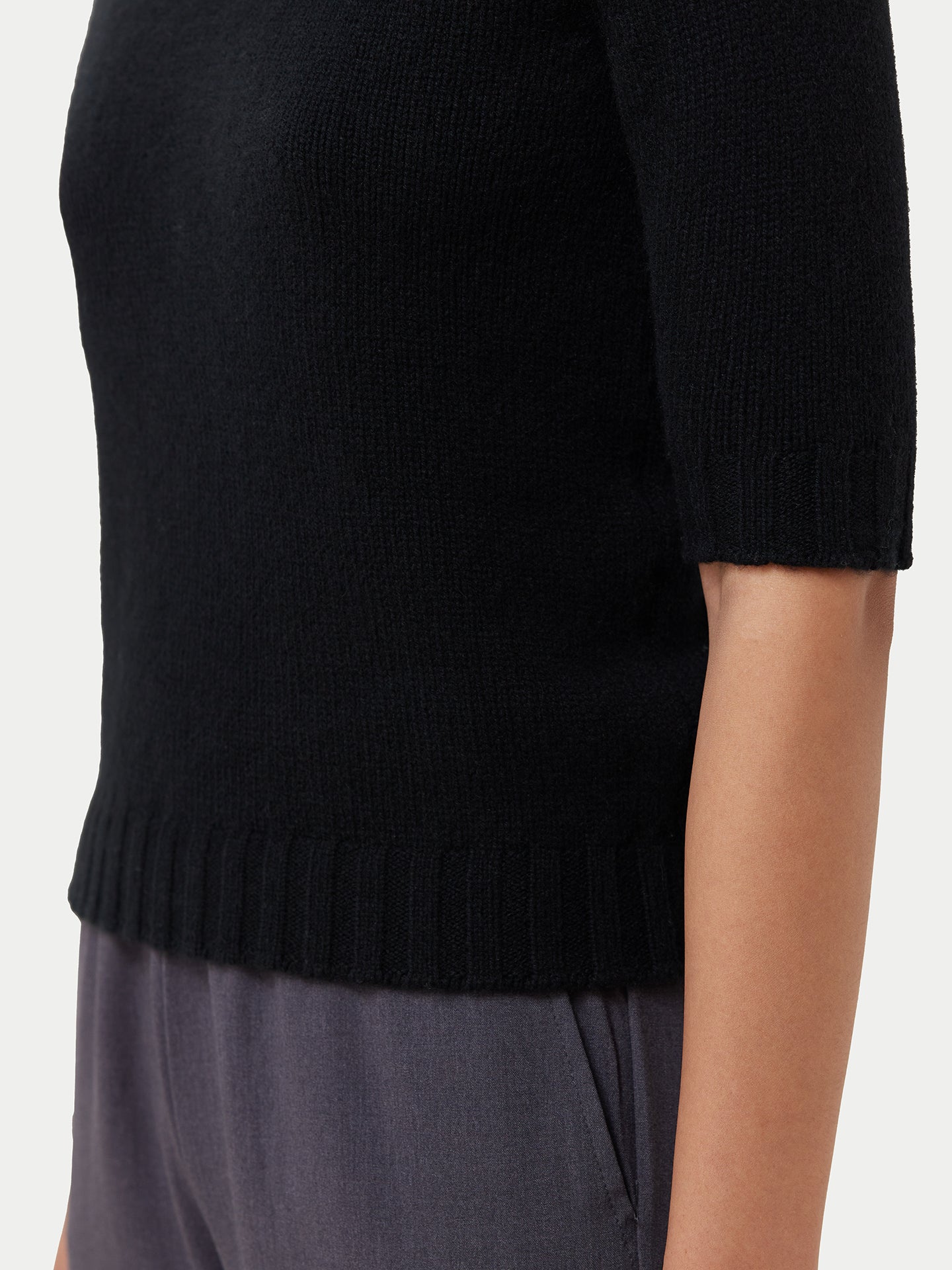 Women's Jersey Knitted Cashmere Top Black - Gobi Cashmere