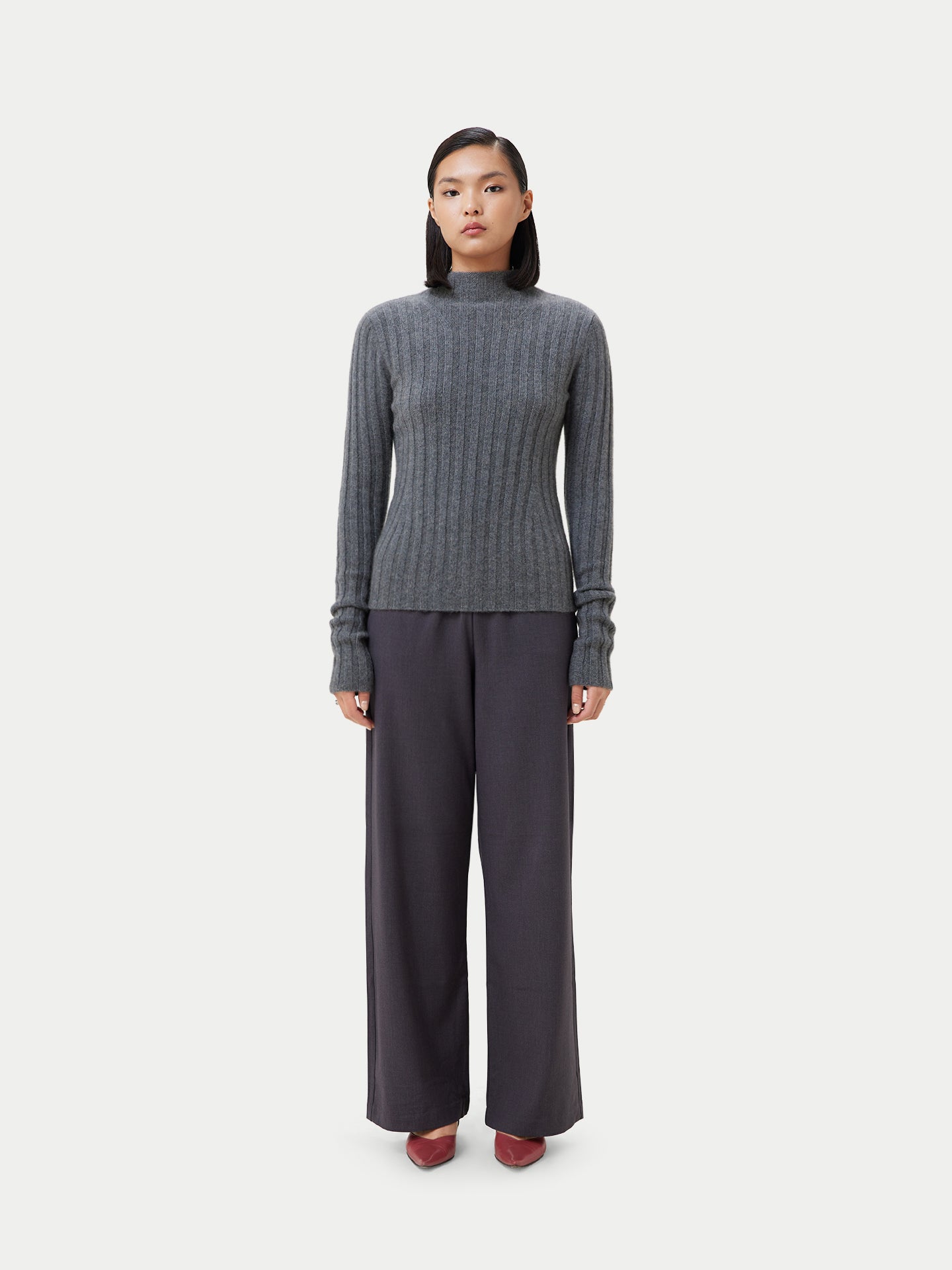 Women's Cashmere Turn-Up Cuffs Sweater Stone Gray - Gobi Cashmere