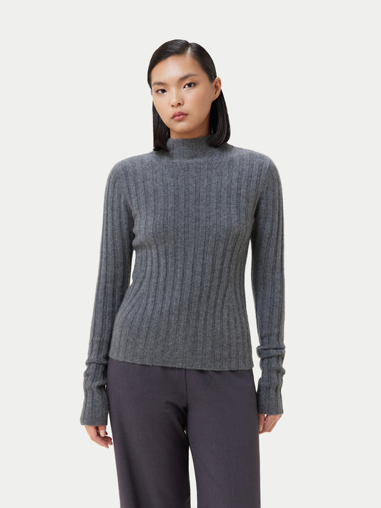 Women's Cashmere Turn-Up Cuffs Sweater Stone Gray - Gobi Cashmere