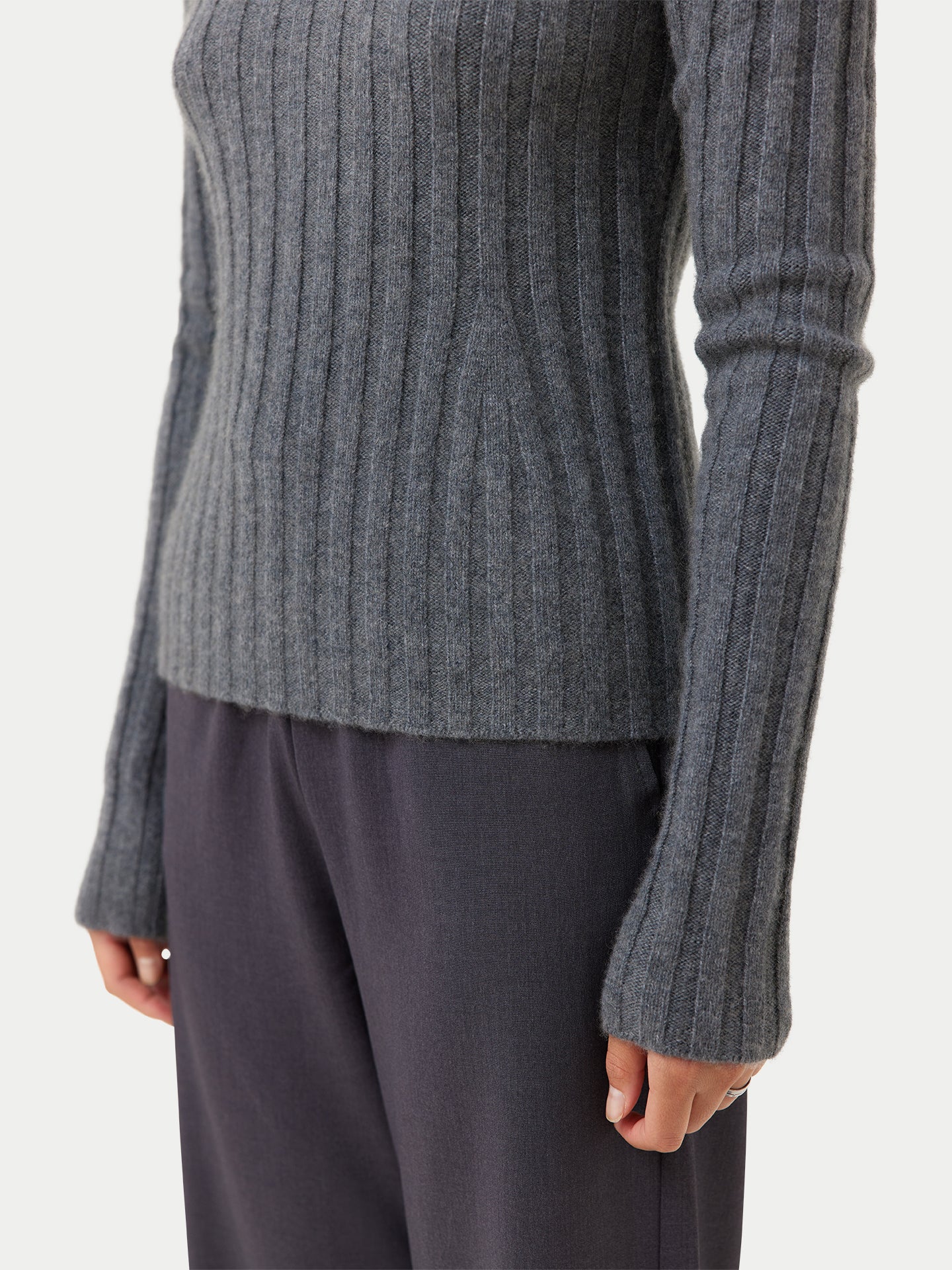 Women's Cashmere Turn-Up Cuffs Sweater Stone Gray - Gobi Cashmere